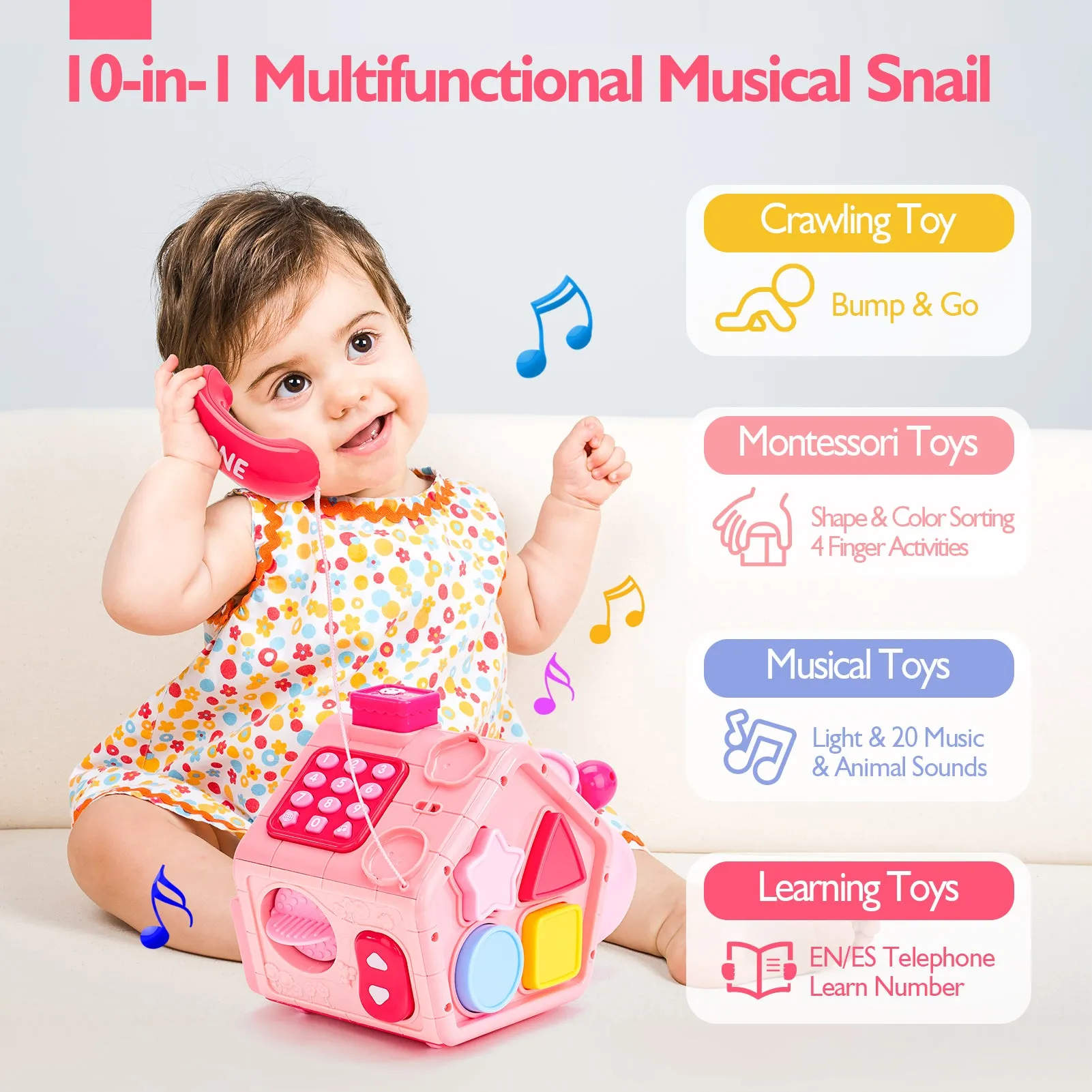 10 in 1 Musical Crawling Snail Toys