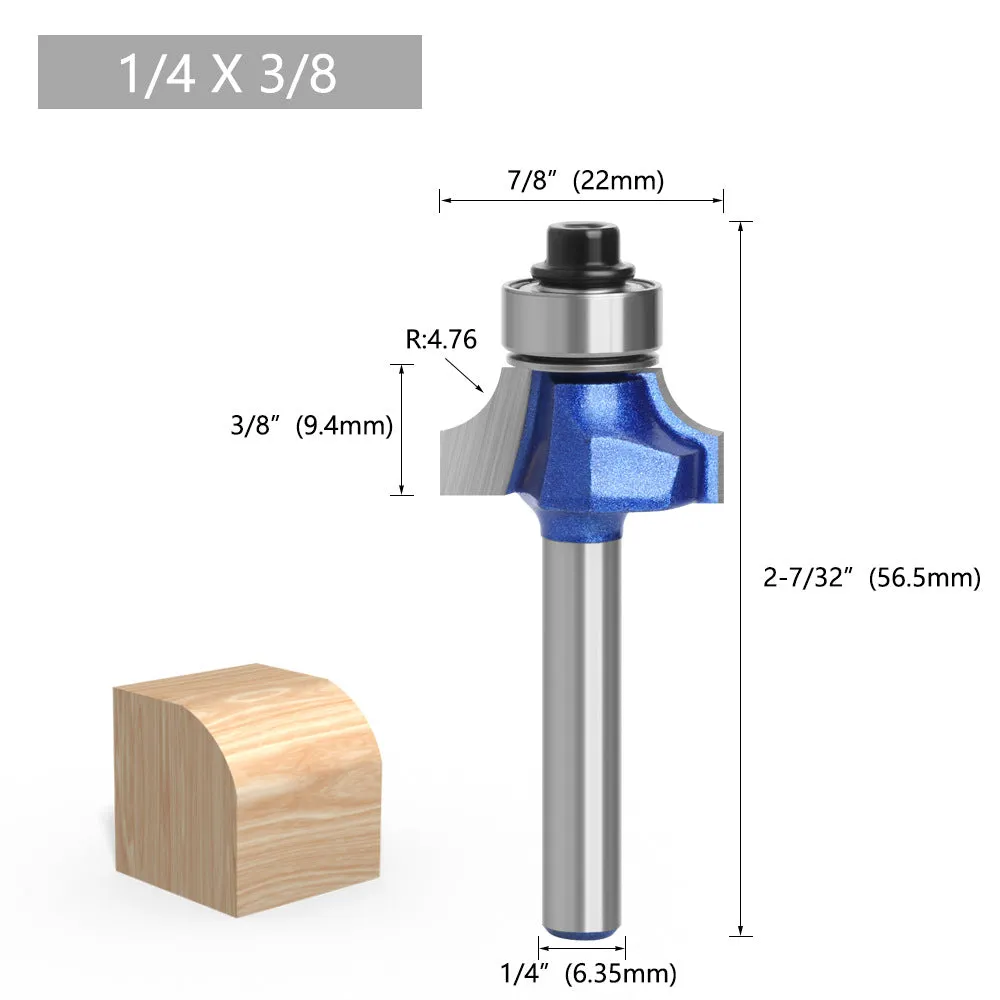 1/4 & 6 Shank Silver Blue Rounded Router Bits for Woodworking, Edge Trimming Machines, and Line Trimming