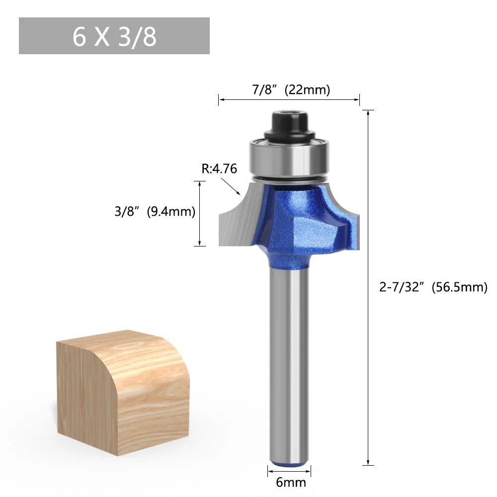 1/4 & 6 Shank Silver Blue Rounded Router Bits for Woodworking, Edge Trimming Machines, and Line Trimming