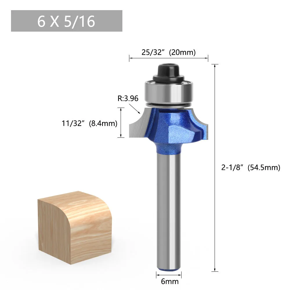 1/4 & 6 Shank Silver Blue Rounded Router Bits for Woodworking, Edge Trimming Machines, and Line Trimming