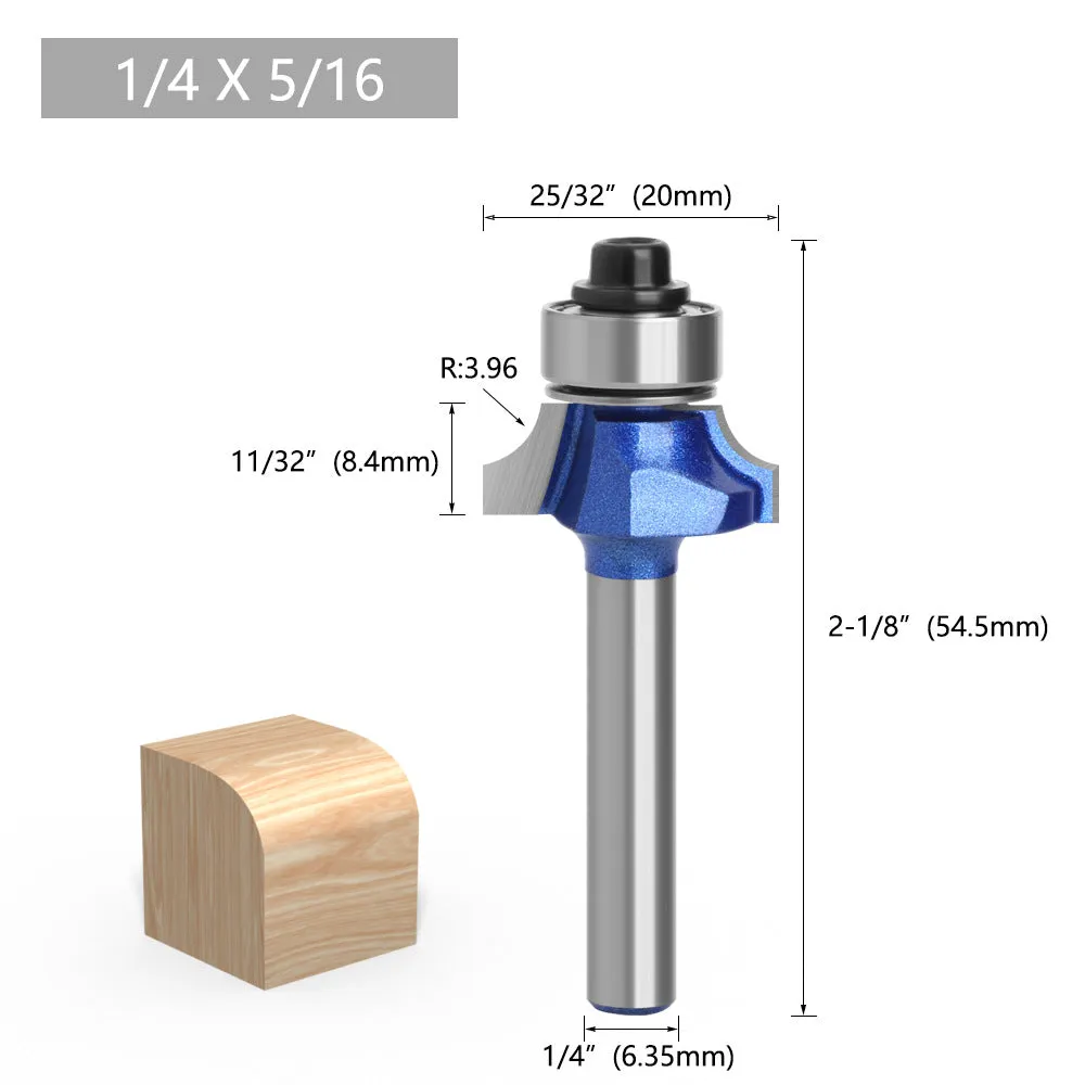 1/4 & 6 Shank Silver Blue Rounded Router Bits for Woodworking, Edge Trimming Machines, and Line Trimming