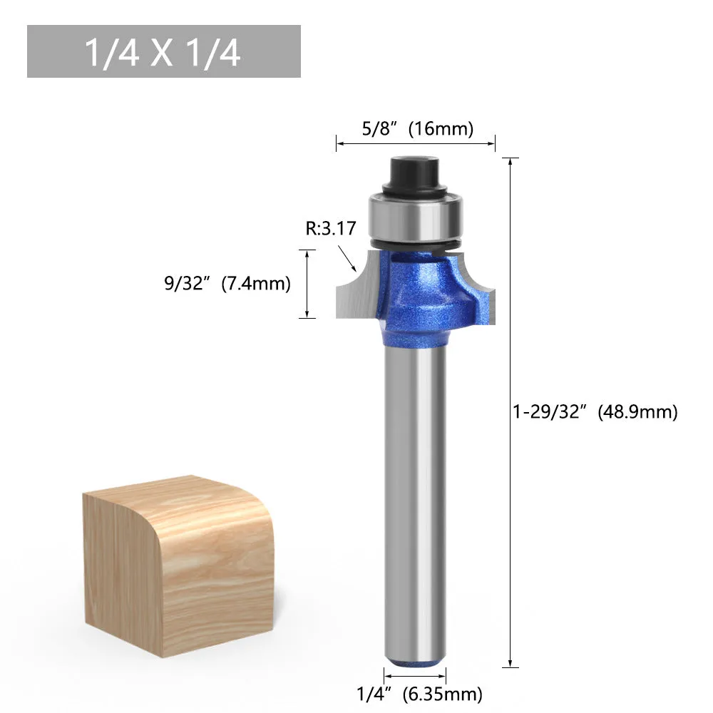 1/4 & 6 Shank Silver Blue Rounded Router Bits for Woodworking, Edge Trimming Machines, and Line Trimming