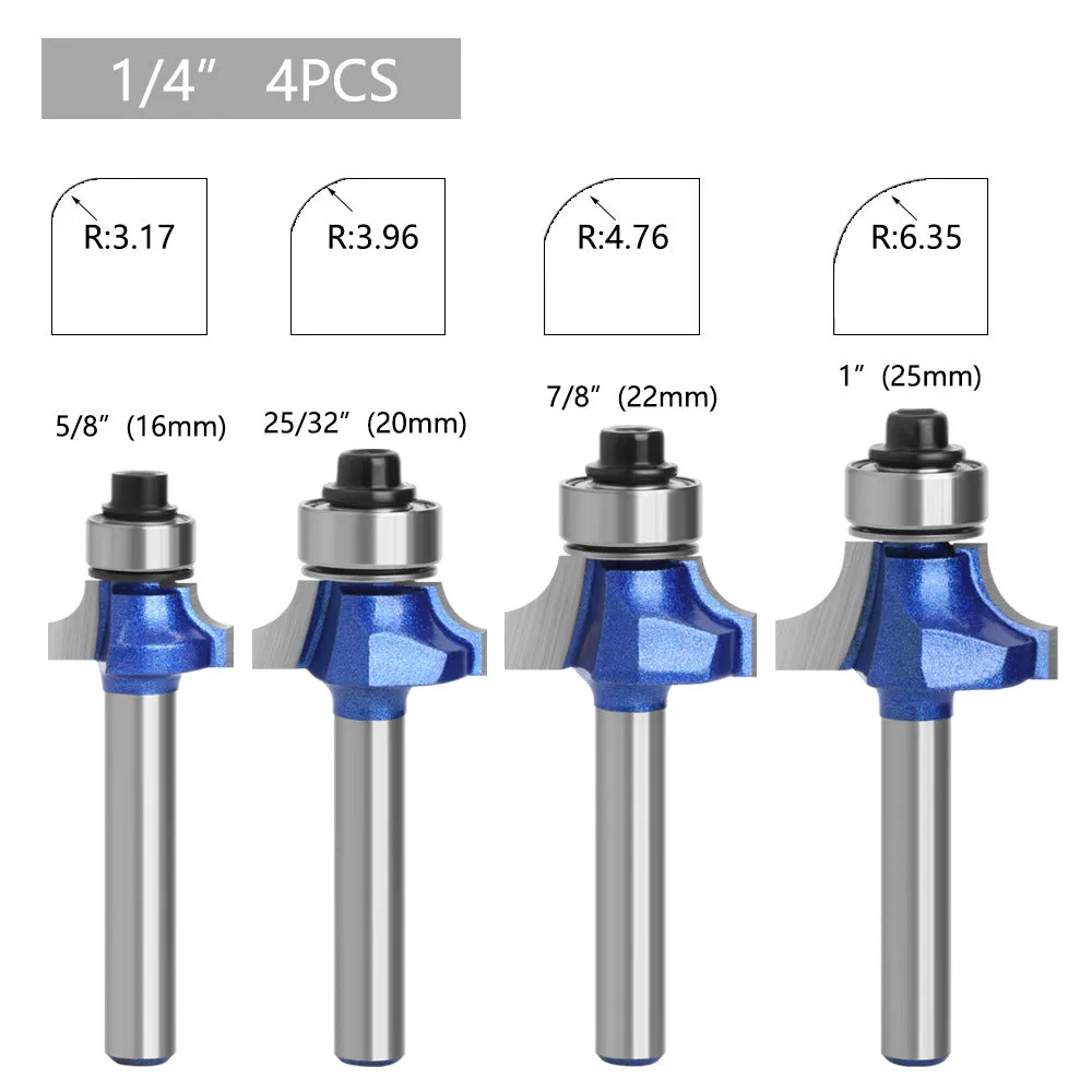 1/4 & 6 Shank Silver Blue Rounded Router Bits for Woodworking, Edge Trimming Machines, and Line Trimming