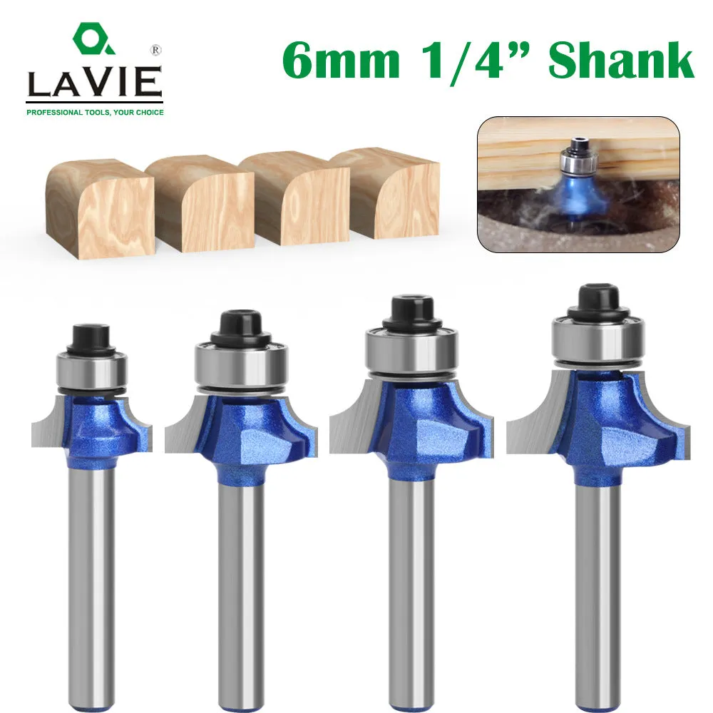 1/4 & 6 Shank Silver Blue Rounded Router Bits for Woodworking, Edge Trimming Machines, and Line Trimming