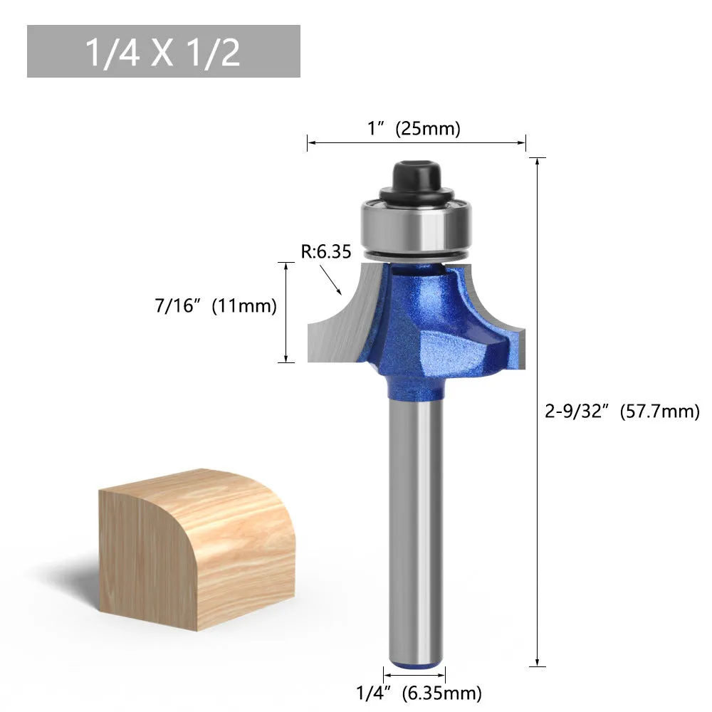 1/4 & 6 Shank Silver Blue Rounded Router Bits for Woodworking, Edge Trimming Machines, and Line Trimming