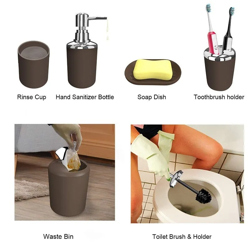 4/6pcs Toothbrush Holder Trash Can Soap Dispenser Bathroom Accessories Set