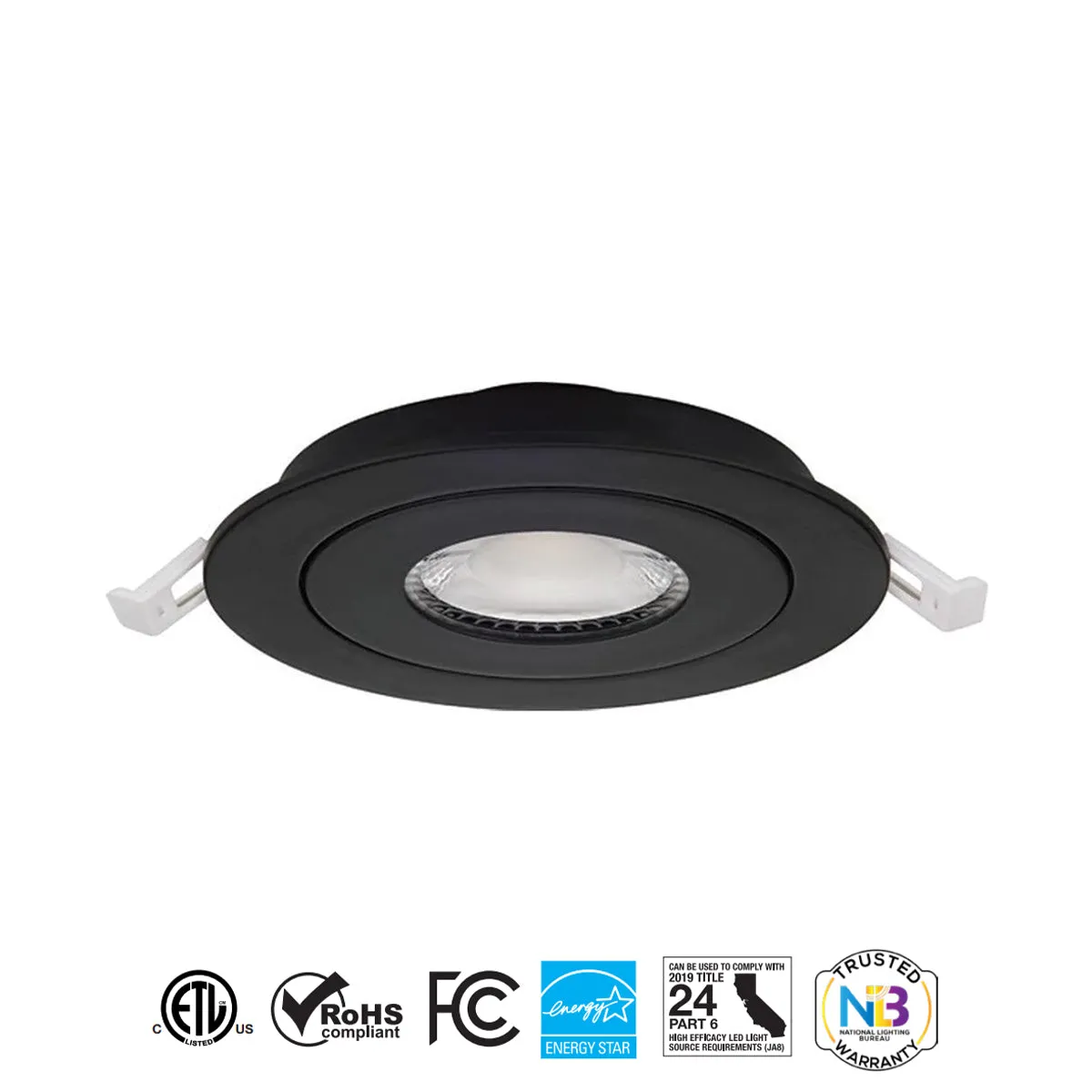 4" Gimbal LED Canless Recessed Light, 600 Lumens, Selectable 2700K to 5000K, Black Finish