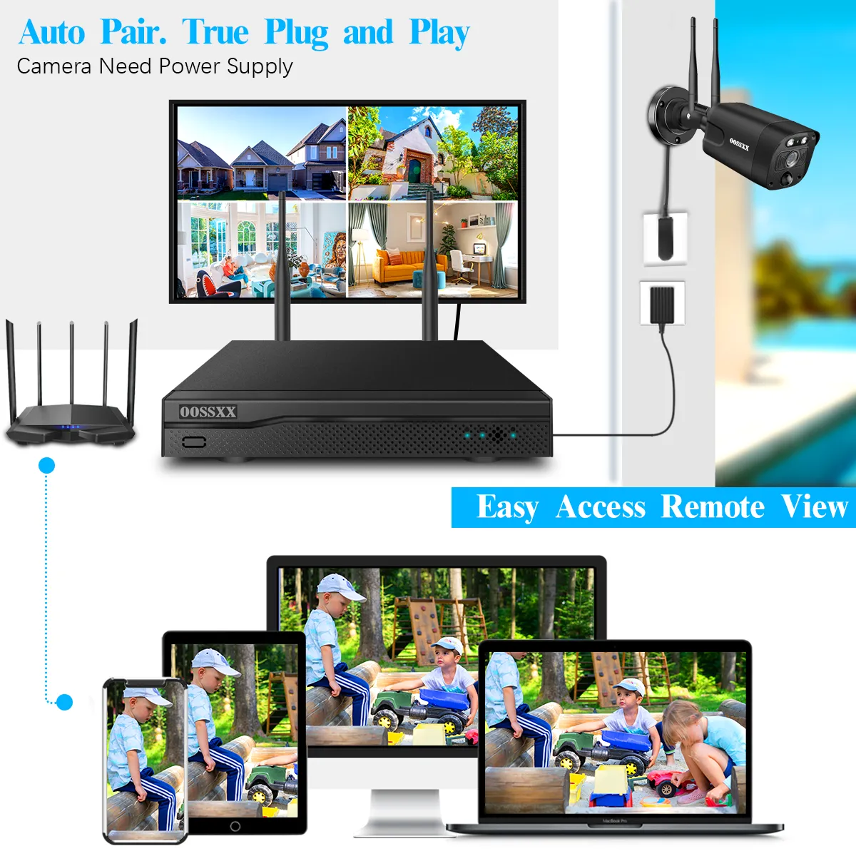 (5.5MP & PIR Detection) 2-Way Audio Dual Antennas Security Wireless Camera System 3K 5.0MP 1944P Wireless Video Surveillance Monitor NVR Kits Outdoor WiFi Security Cameras