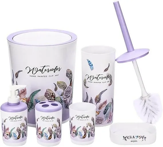 6 Pcs Printed Bathroom Accessory Set-WaterColor