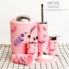 6 Pcs Printed Bathroom Accessory Set