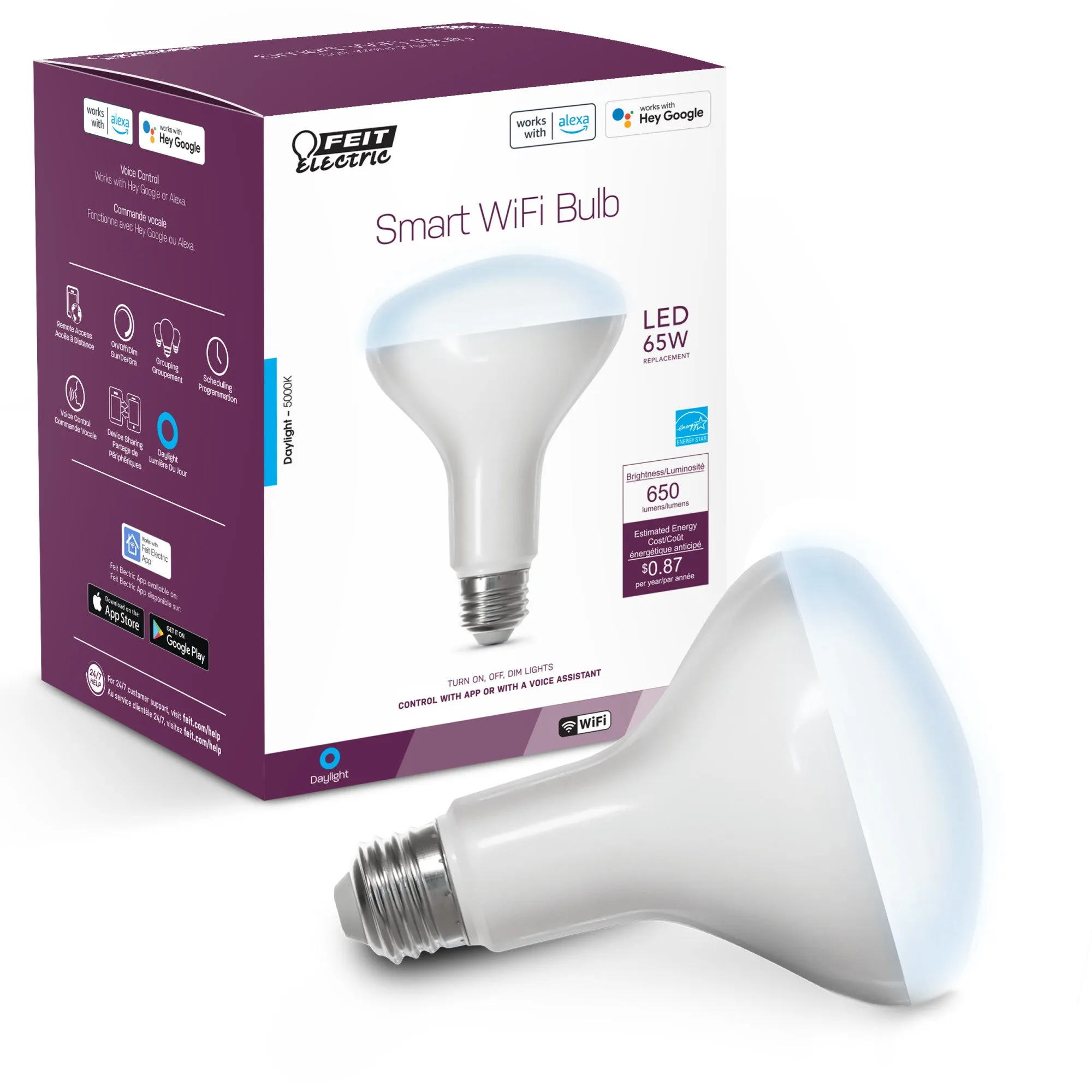 7.2W (65W Replacement) Daylight (5000K) 26 Base BR30 Alexa Google Smart Bulb