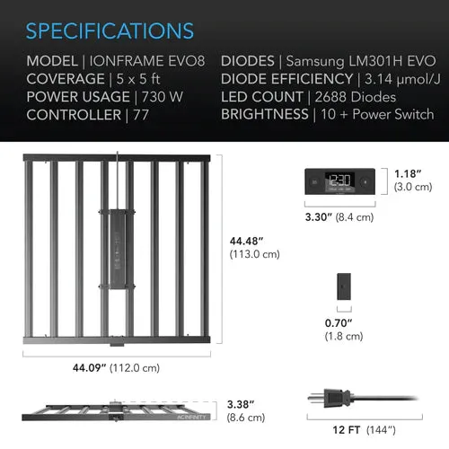 AC Infinity IonFrame EVO8 LED Grow Light - 730W (AC-IF8K)