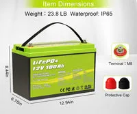 Acopower 12V 100Ah LiFePO4 Deep Cycle Lithium Battery