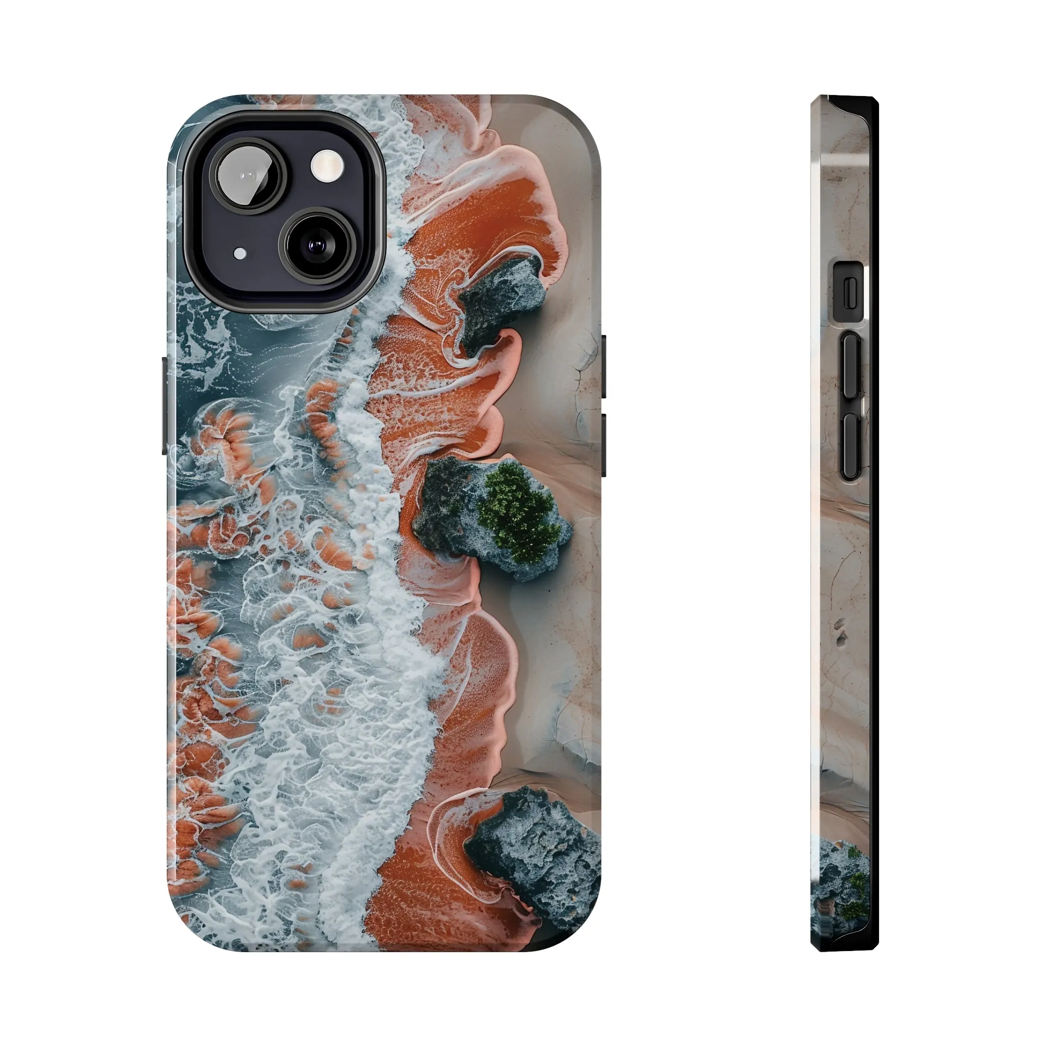 Aerial Beach Waves iPhone Case, Ocean Photography Phone Cover, Unique Sandy Shoreline Mobile Case, Artistic Sea View iPhone Accessories Protective Case for iPhone Models, Tough iPhone Case