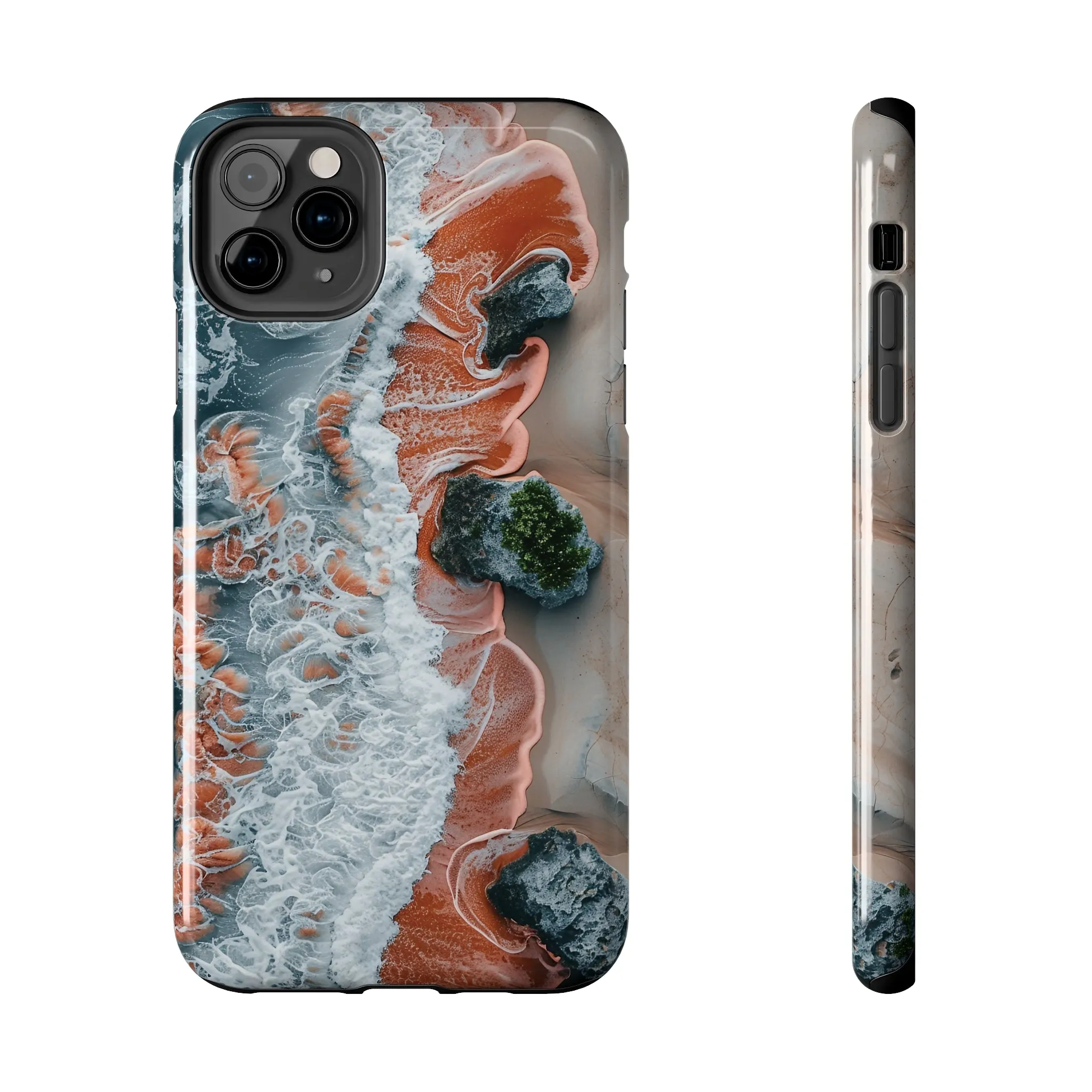 Aerial Beach Waves iPhone Case, Ocean Photography Phone Cover, Unique Sandy Shoreline Mobile Case, Artistic Sea View iPhone Accessories Protective Case for iPhone Models, Tough iPhone Case