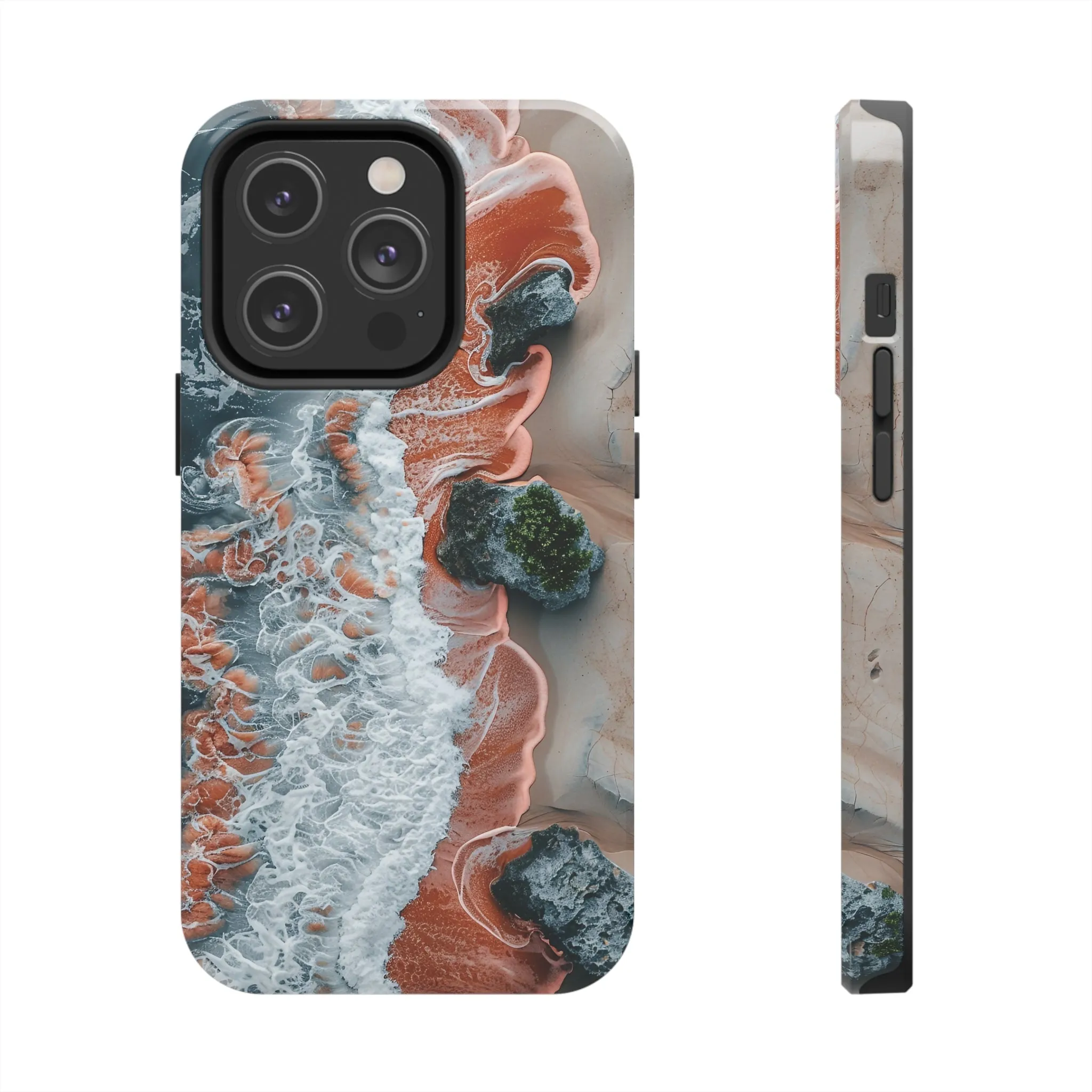 Aerial Beach Waves iPhone Case, Ocean Photography Phone Cover, Unique Sandy Shoreline Mobile Case, Artistic Sea View iPhone Accessories Protective Case for iPhone Models, Tough iPhone Case