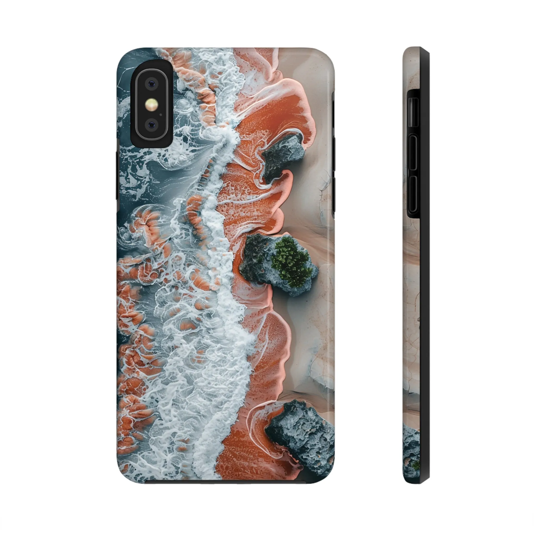 Aerial Beach Waves iPhone Case, Ocean Photography Phone Cover, Unique Sandy Shoreline Mobile Case, Artistic Sea View iPhone Accessories Protective Case for iPhone Models, Tough iPhone Case