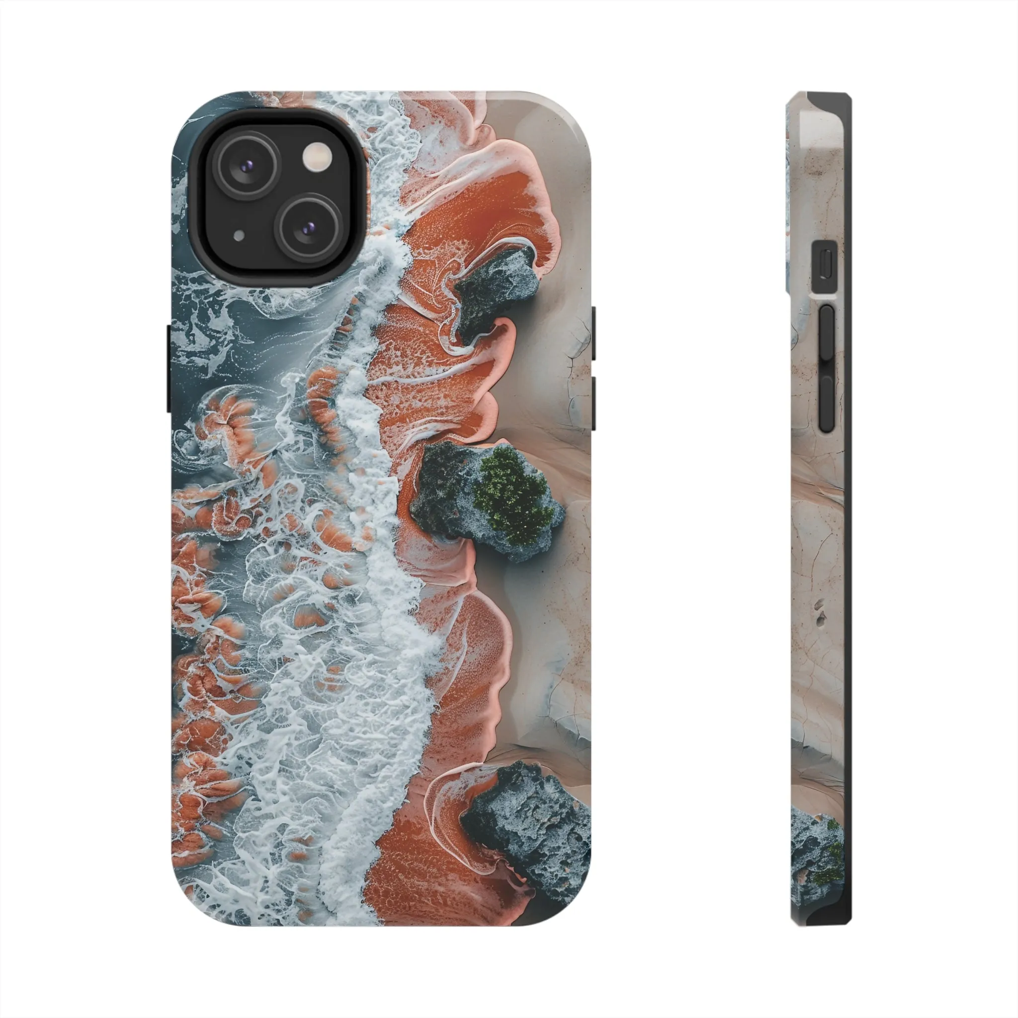 Aerial Beach Waves iPhone Case, Ocean Photography Phone Cover, Unique Sandy Shoreline Mobile Case, Artistic Sea View iPhone Accessories Protective Case for iPhone Models, Tough iPhone Case