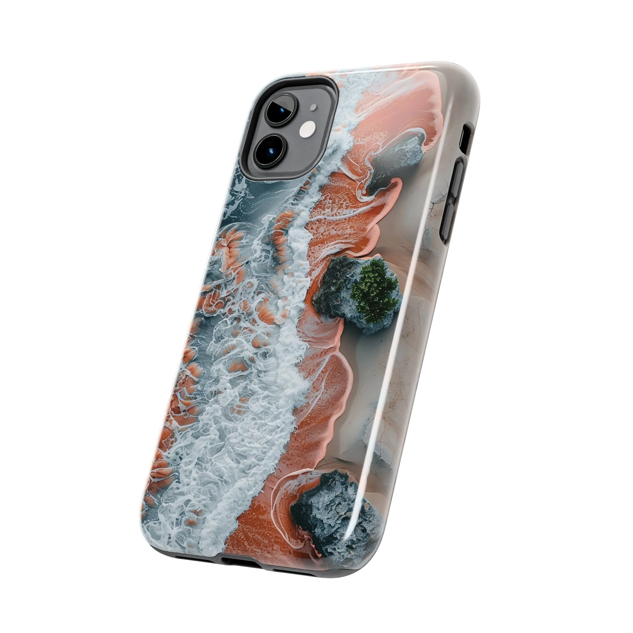 Aerial Beach Waves iPhone Case, Ocean Photography Phone Cover, Unique Sandy Shoreline Mobile Case, Artistic Sea View iPhone Accessories Protective Case for iPhone Models, Tough iPhone Case