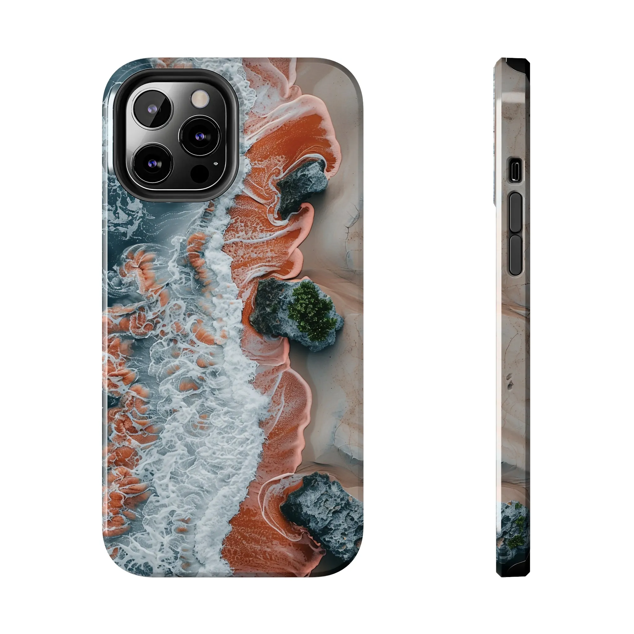 Aerial Beach Waves iPhone Case, Ocean Photography Phone Cover, Unique Sandy Shoreline Mobile Case, Artistic Sea View iPhone Accessories Protective Case for iPhone Models, Tough iPhone Case