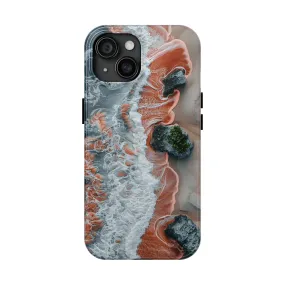 Aerial Beach Waves iPhone Case, Ocean Photography Phone Cover, Unique Sandy Shoreline Mobile Case, Artistic Sea View iPhone Accessories Protective Case for iPhone Models, Tough iPhone Case