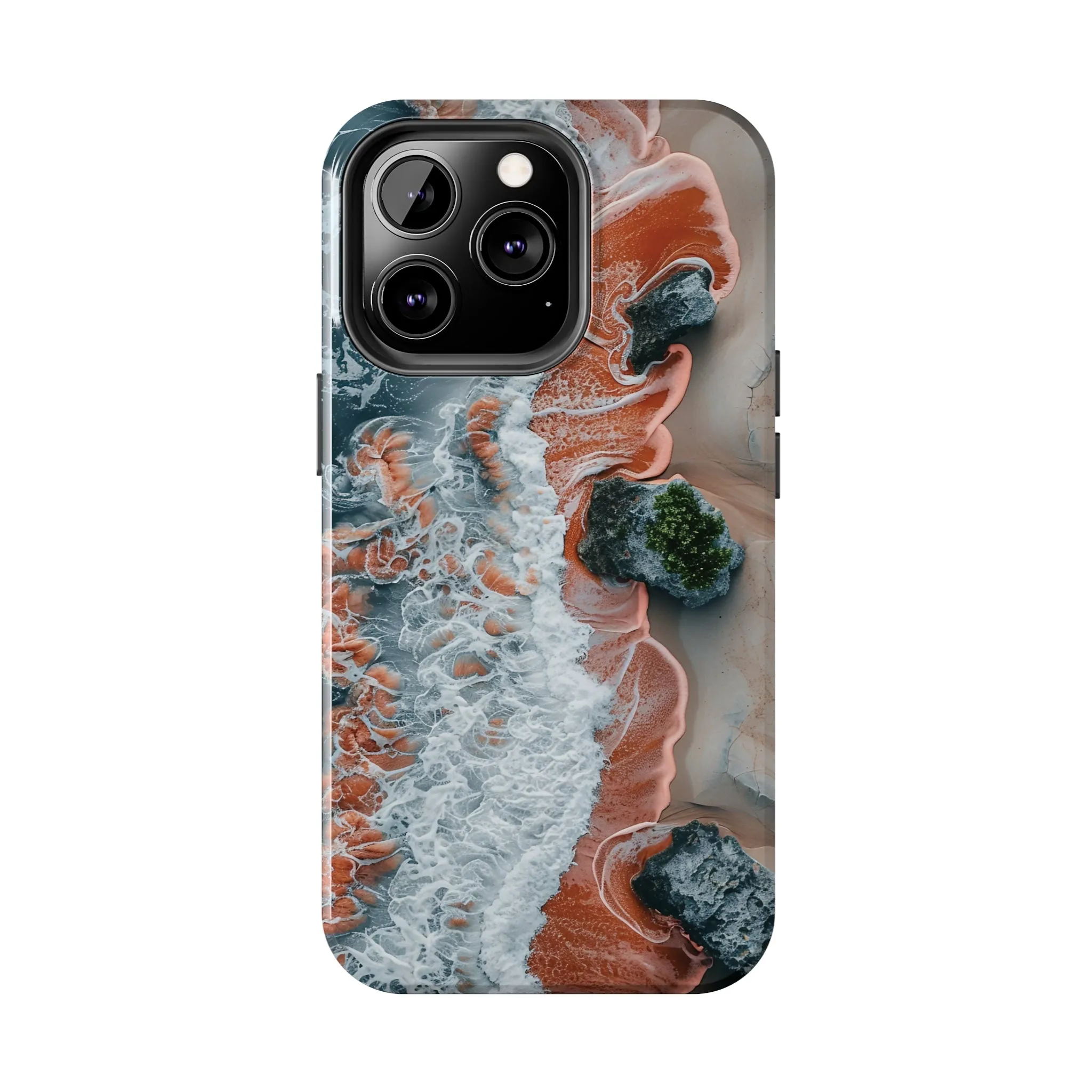 Aerial Beach Waves iPhone Case, Ocean Photography Phone Cover, Unique Sandy Shoreline Mobile Case, Artistic Sea View iPhone Accessories Protective Case for iPhone Models, Tough iPhone Case