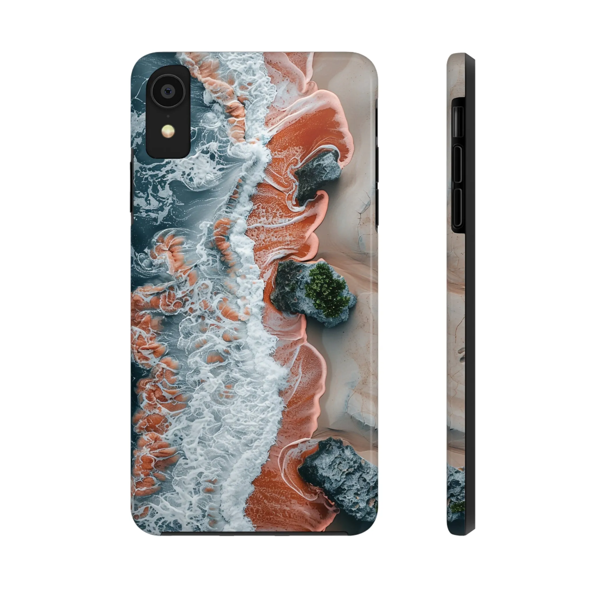 Aerial Beach Waves iPhone Case, Ocean Photography Phone Cover, Unique Sandy Shoreline Mobile Case, Artistic Sea View iPhone Accessories Protective Case for iPhone Models, Tough iPhone Case