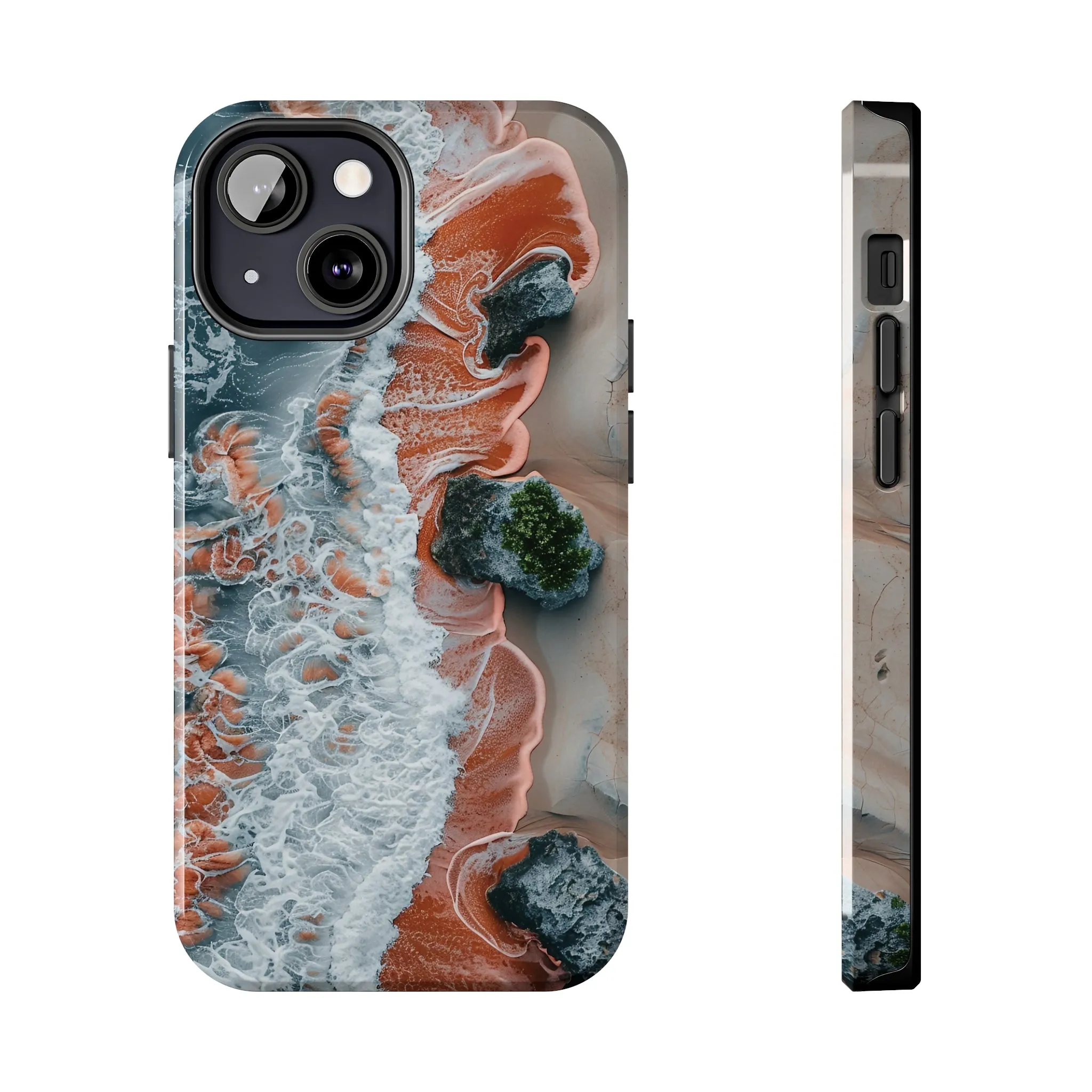 Aerial Beach Waves iPhone Case, Ocean Photography Phone Cover, Unique Sandy Shoreline Mobile Case, Artistic Sea View iPhone Accessories Protective Case for iPhone Models, Tough iPhone Case