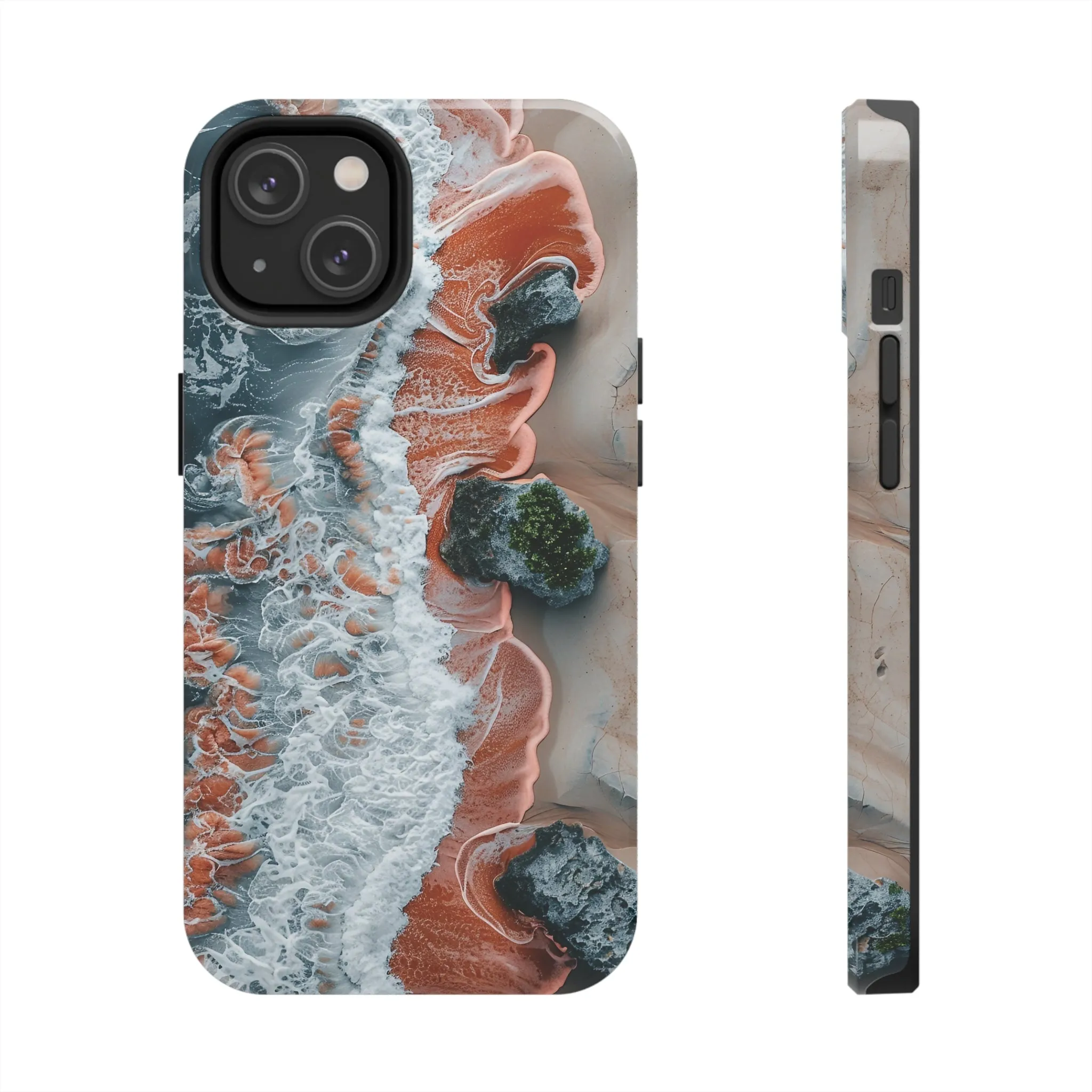 Aerial Beach Waves iPhone Case, Ocean Photography Phone Cover, Unique Sandy Shoreline Mobile Case, Artistic Sea View iPhone Accessories Protective Case for iPhone Models, Tough iPhone Case