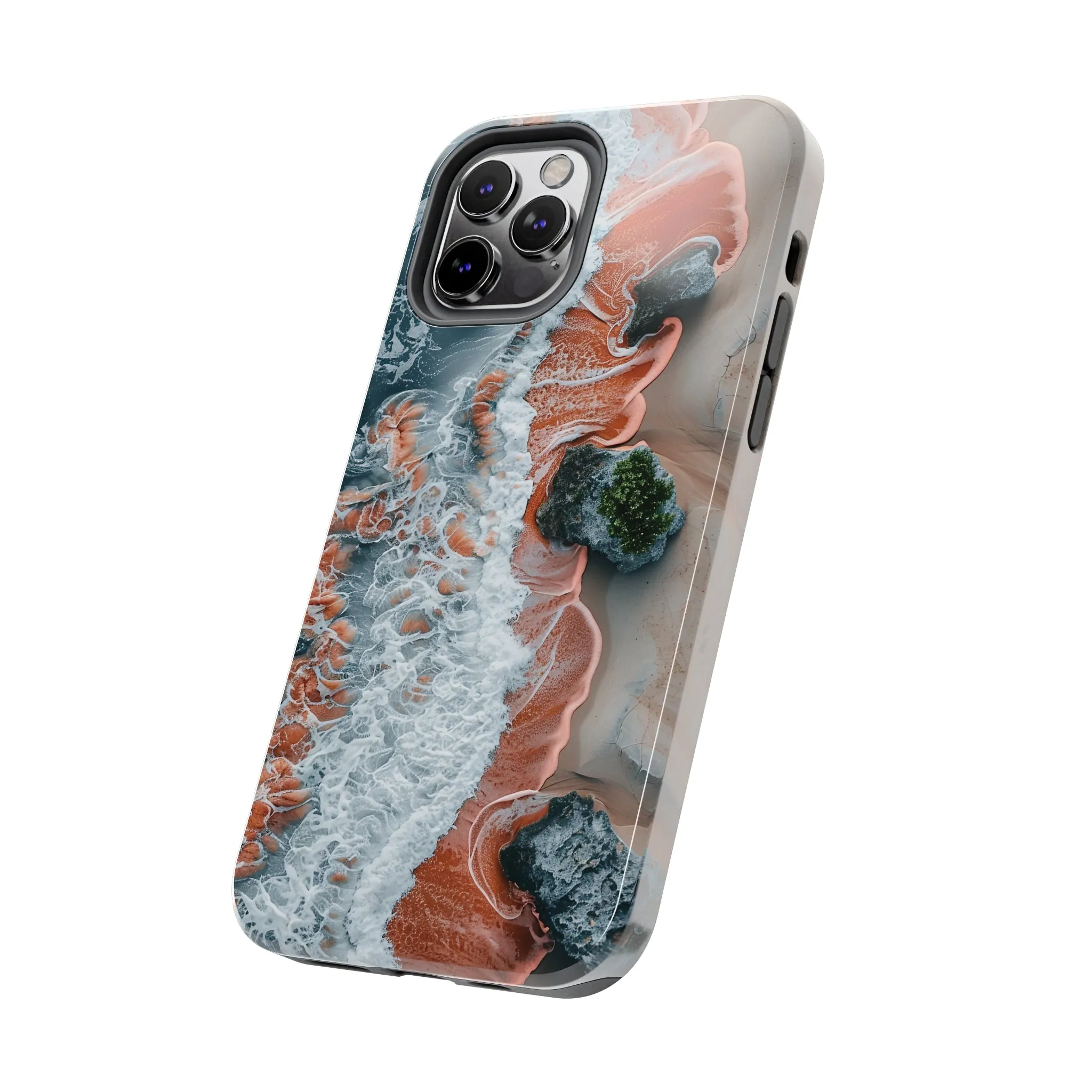 Aerial Beach Waves iPhone Case, Ocean Photography Phone Cover, Unique Sandy Shoreline Mobile Case, Artistic Sea View iPhone Accessories Protective Case for iPhone Models, Tough iPhone Case