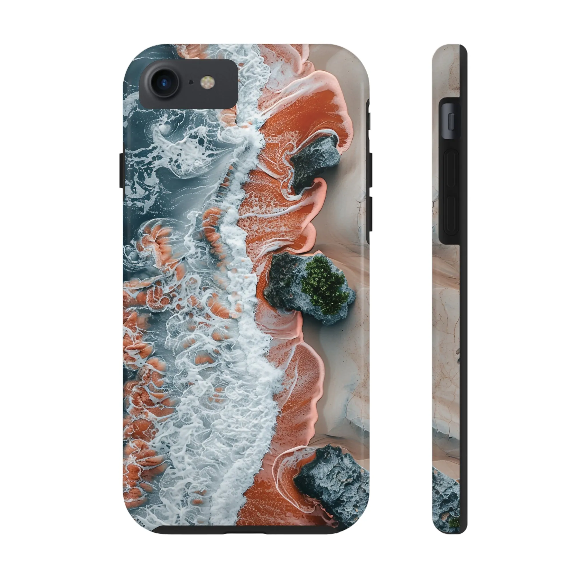 Aerial Beach Waves iPhone Case, Ocean Photography Phone Cover, Unique Sandy Shoreline Mobile Case, Artistic Sea View iPhone Accessories Protective Case for iPhone Models, Tough iPhone Case