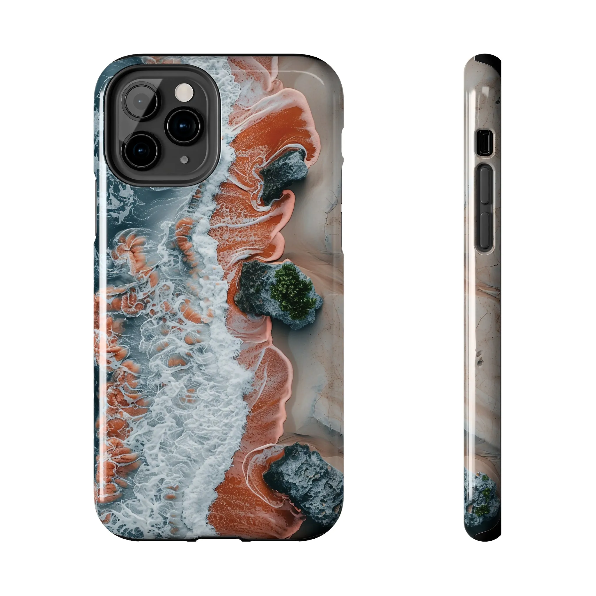 Aerial Beach Waves iPhone Case, Ocean Photography Phone Cover, Unique Sandy Shoreline Mobile Case, Artistic Sea View iPhone Accessories Protective Case for iPhone Models, Tough iPhone Case