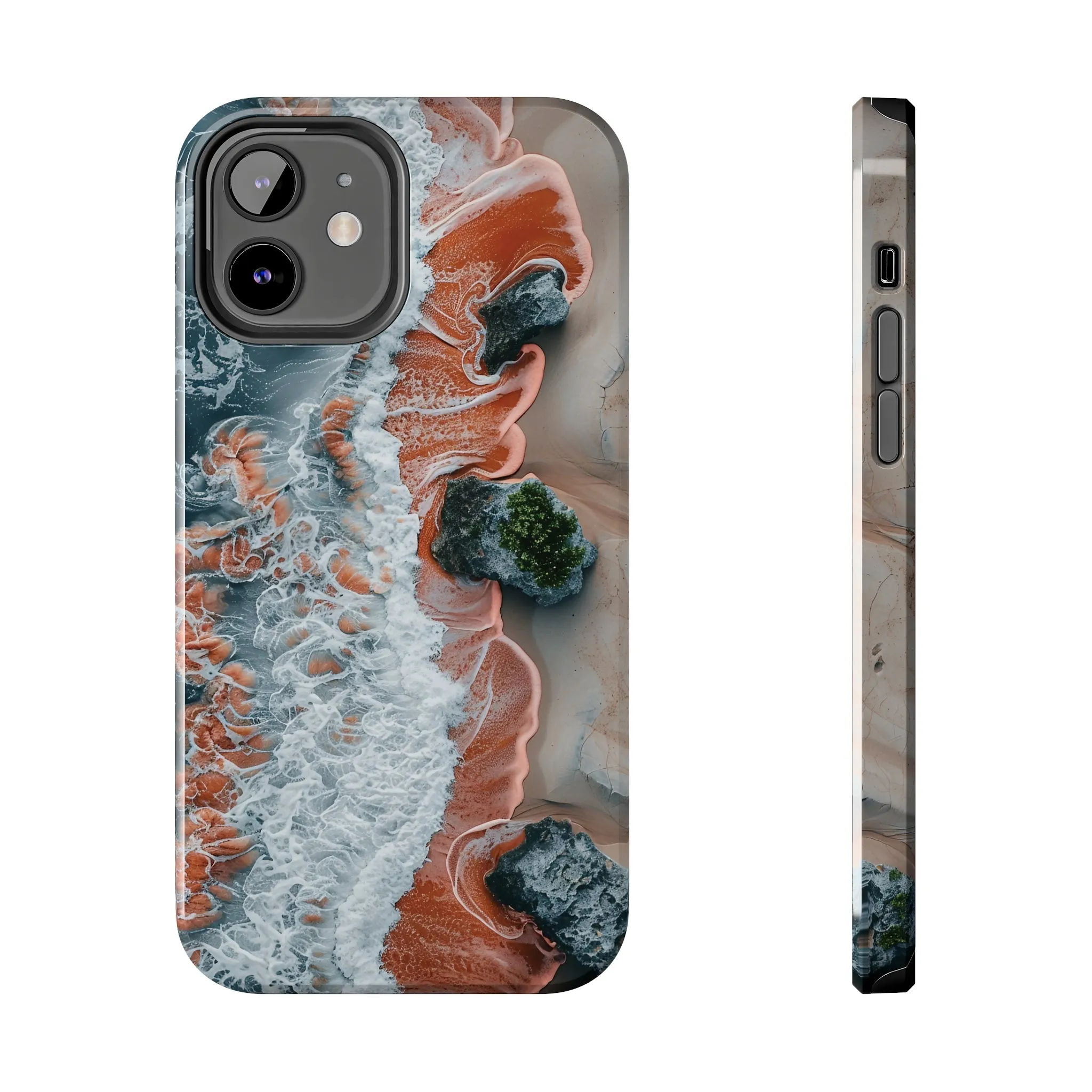 Aerial Beach Waves iPhone Case, Ocean Photography Phone Cover, Unique Sandy Shoreline Mobile Case, Artistic Sea View iPhone Accessories Protective Case for iPhone Models, Tough iPhone Case