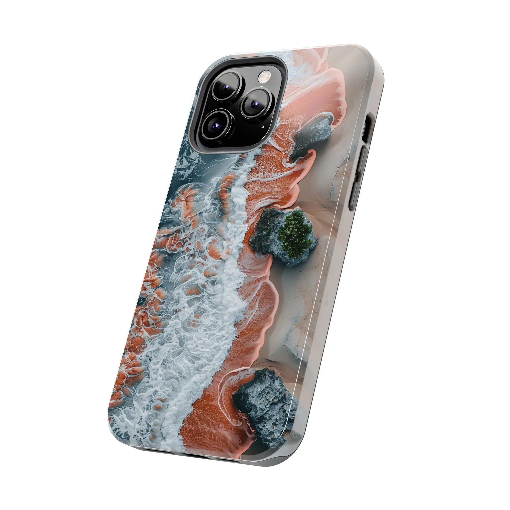 Aerial Beach Waves iPhone Case, Ocean Photography Phone Cover, Unique Sandy Shoreline Mobile Case, Artistic Sea View iPhone Accessories Protective Case for iPhone Models, Tough iPhone Case