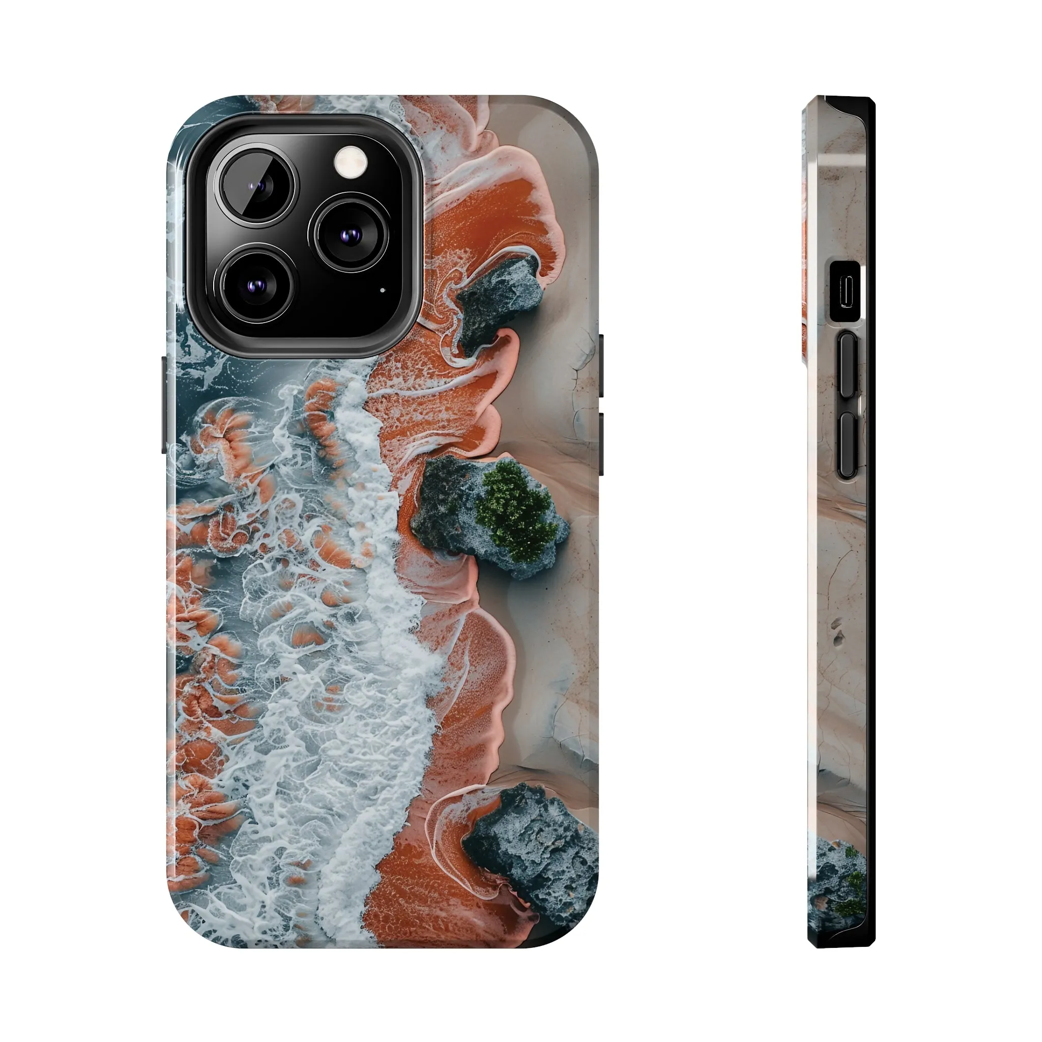 Aerial Beach Waves iPhone Case, Ocean Photography Phone Cover, Unique Sandy Shoreline Mobile Case, Artistic Sea View iPhone Accessories Protective Case for iPhone Models, Tough iPhone Case