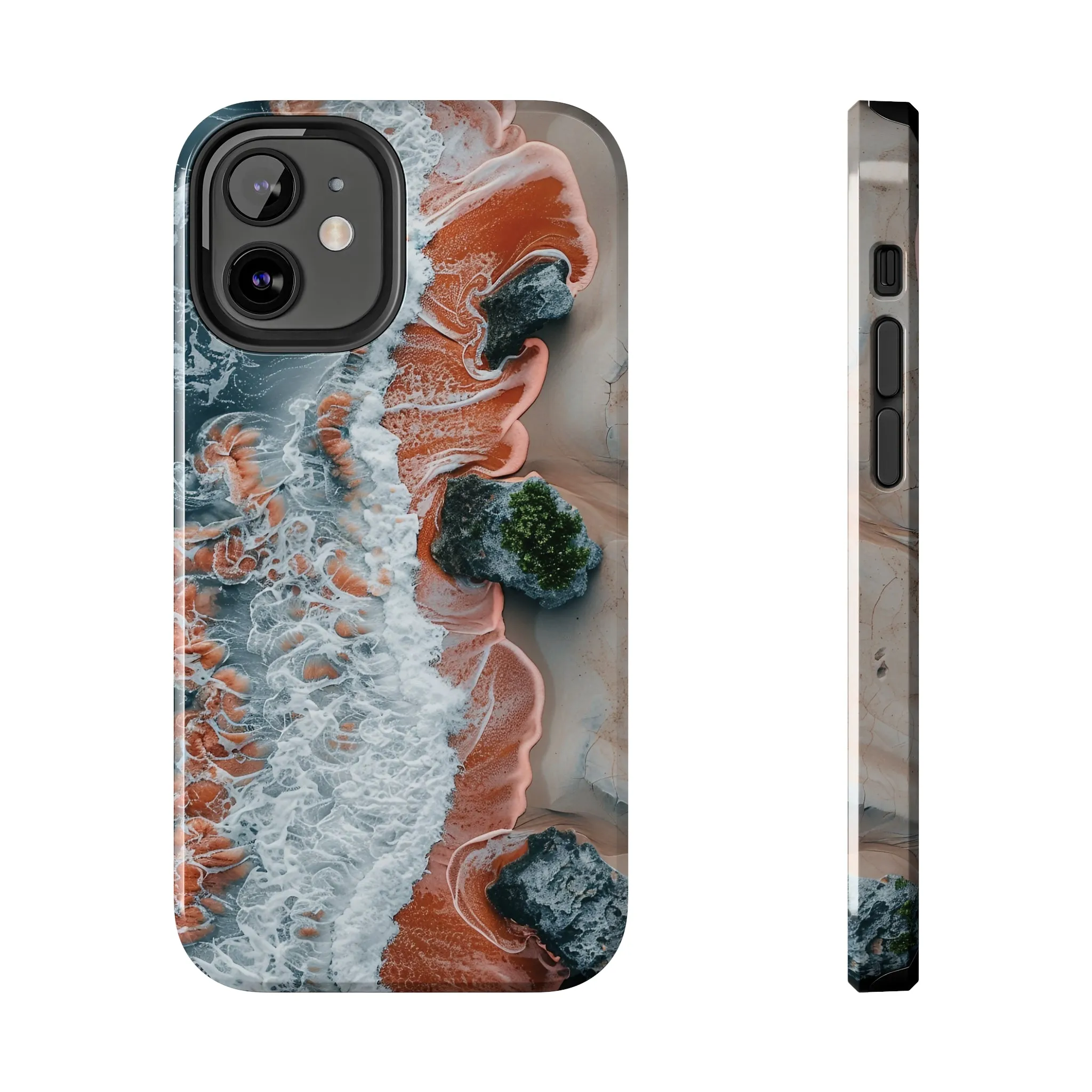 Aerial Beach Waves iPhone Case, Ocean Photography Phone Cover, Unique Sandy Shoreline Mobile Case, Artistic Sea View iPhone Accessories Protective Case for iPhone Models, Tough iPhone Case