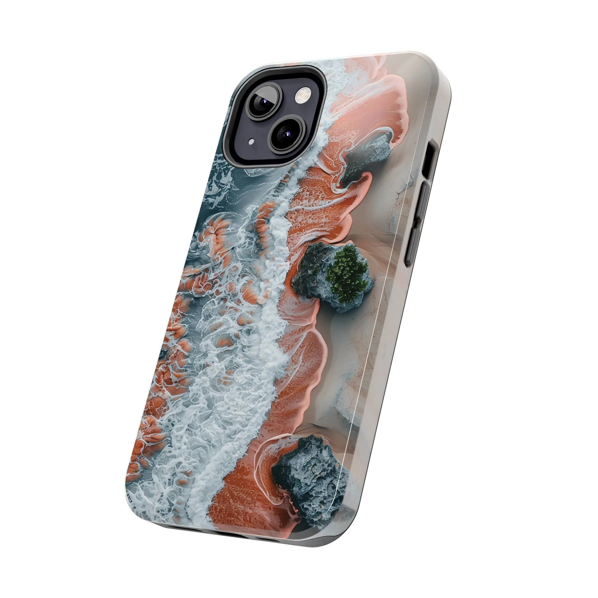 Aerial Beach Waves iPhone Case, Ocean Photography Phone Cover, Unique Sandy Shoreline Mobile Case, Artistic Sea View iPhone Accessories Protective Case for iPhone Models, Tough iPhone Case