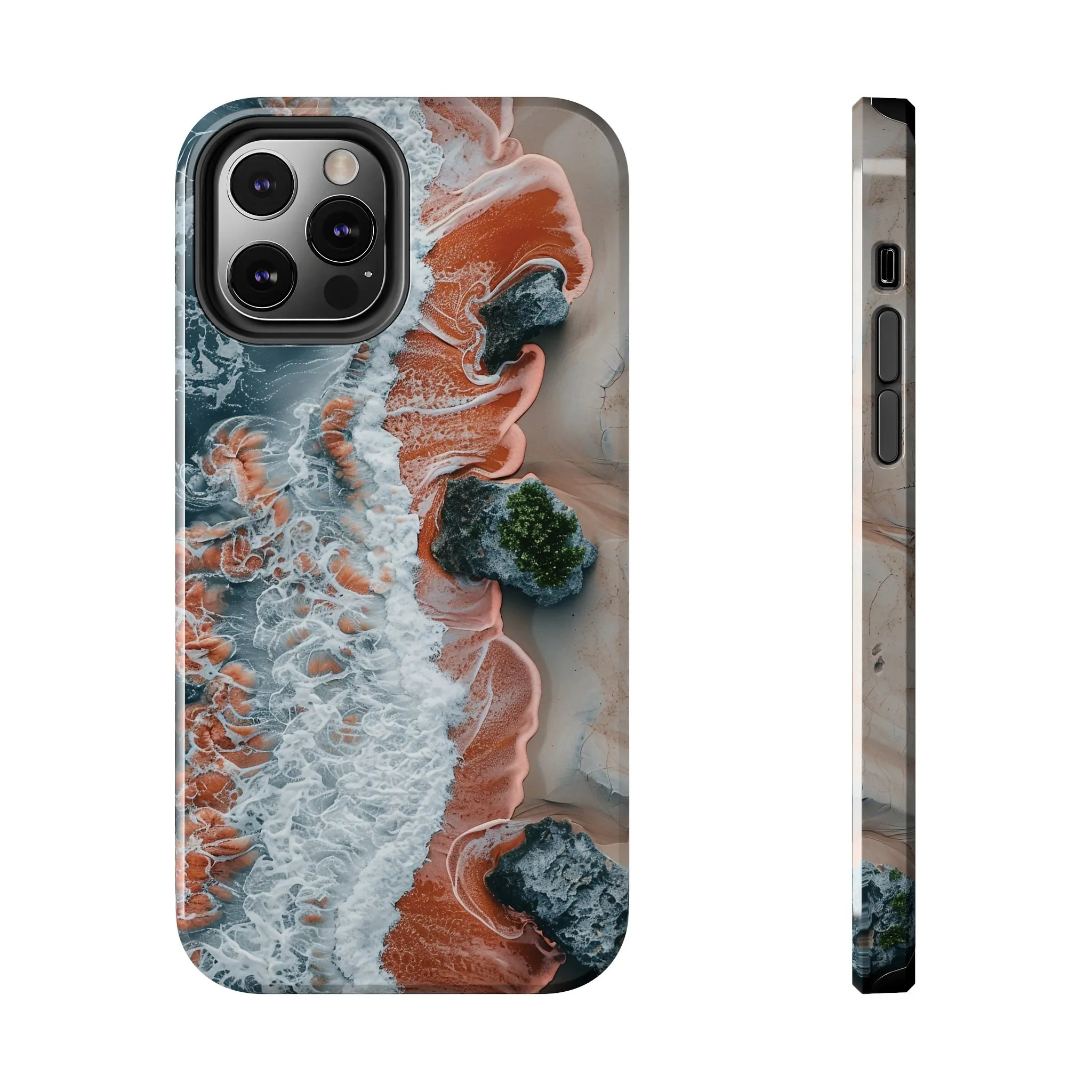 Aerial Beach Waves iPhone Case, Ocean Photography Phone Cover, Unique Sandy Shoreline Mobile Case, Artistic Sea View iPhone Accessories Protective Case for iPhone Models, Tough iPhone Case