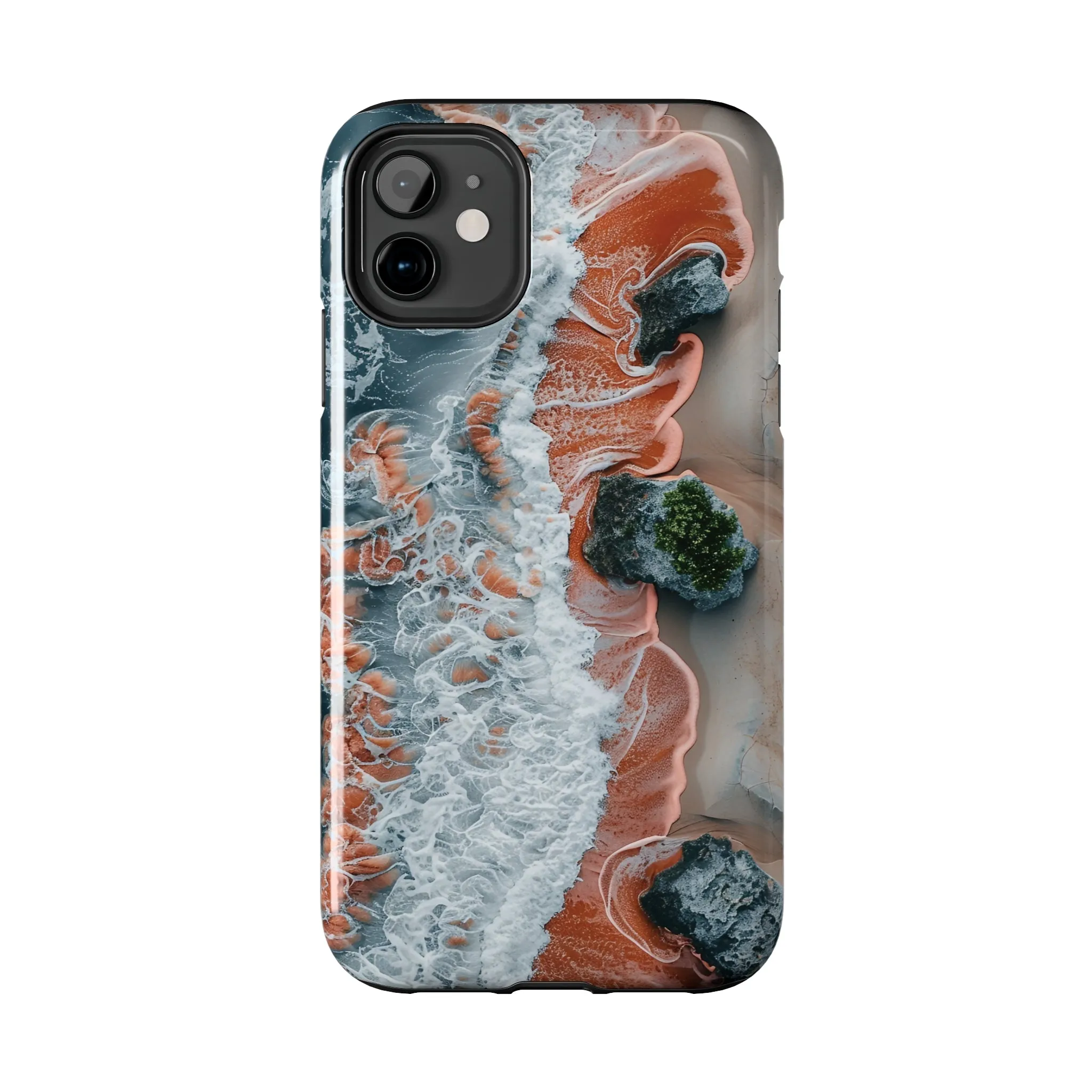 Aerial Beach Waves iPhone Case, Ocean Photography Phone Cover, Unique Sandy Shoreline Mobile Case, Artistic Sea View iPhone Accessories Protective Case for iPhone Models, Tough iPhone Case