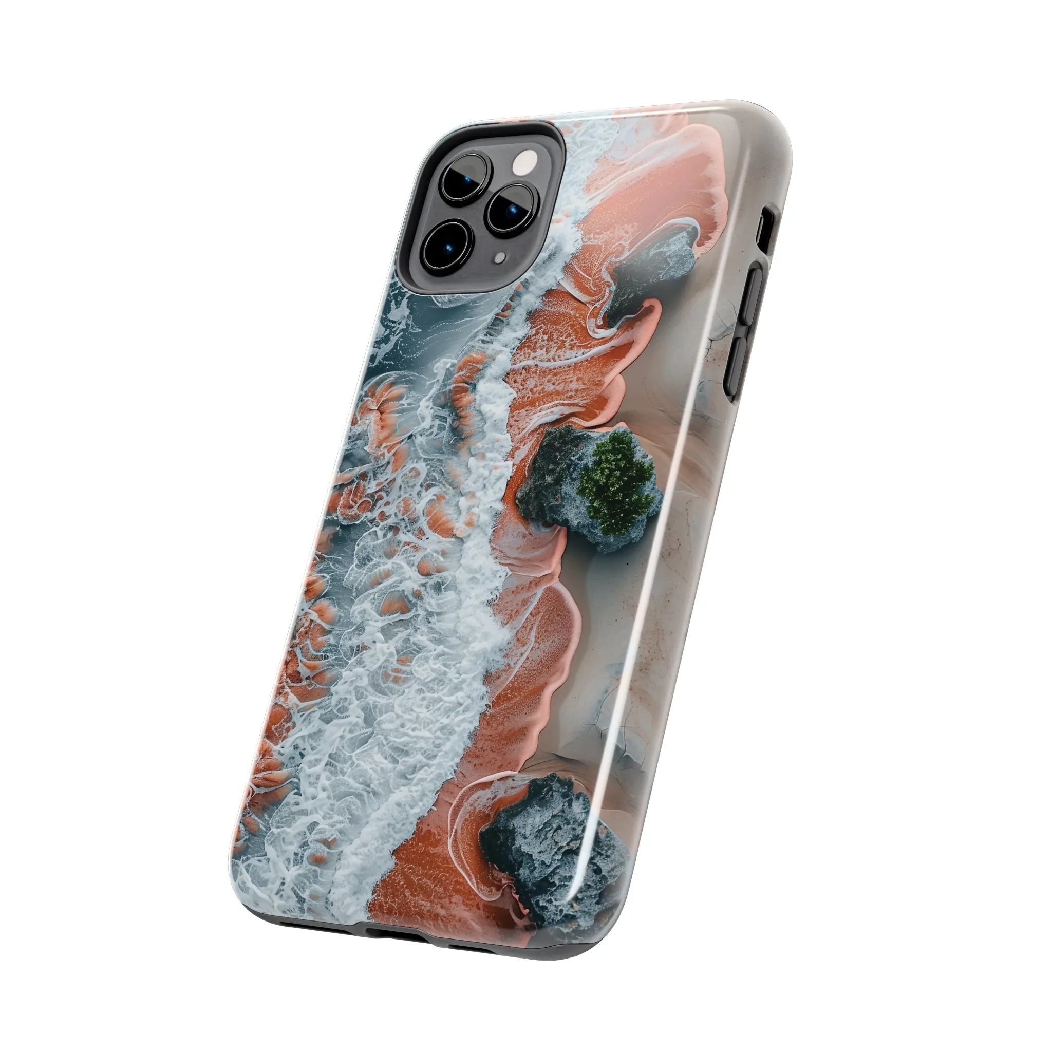 Aerial Beach Waves iPhone Case, Ocean Photography Phone Cover, Unique Sandy Shoreline Mobile Case, Artistic Sea View iPhone Accessories Protective Case for iPhone Models, Tough iPhone Case