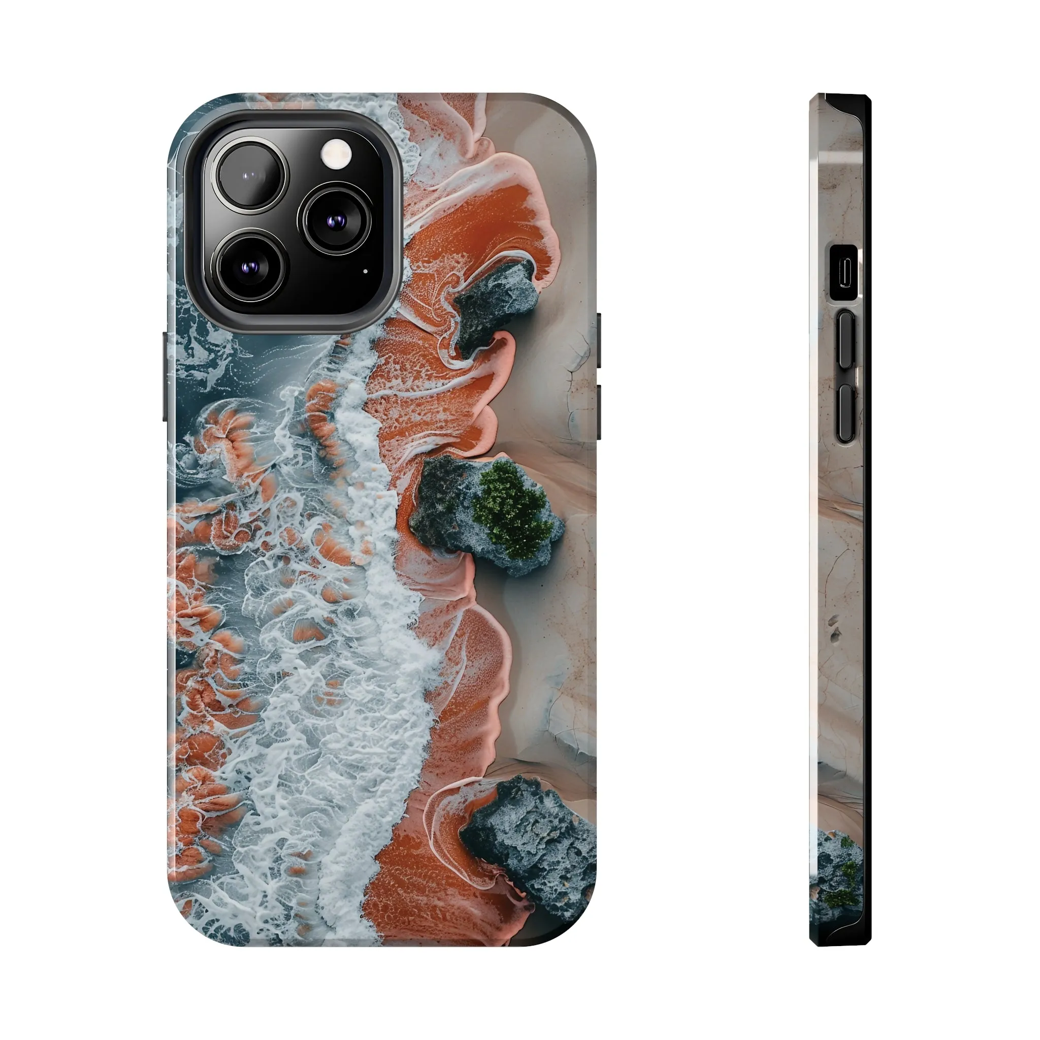 Aerial Beach Waves iPhone Case, Ocean Photography Phone Cover, Unique Sandy Shoreline Mobile Case, Artistic Sea View iPhone Accessories Protective Case for iPhone Models, Tough iPhone Case