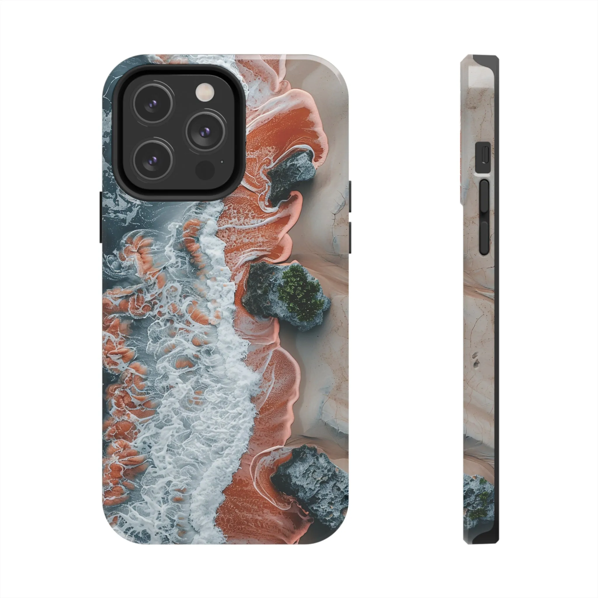 Aerial Beach Waves iPhone Case, Ocean Photography Phone Cover, Unique Sandy Shoreline Mobile Case, Artistic Sea View iPhone Accessories Protective Case for iPhone Models, Tough iPhone Case