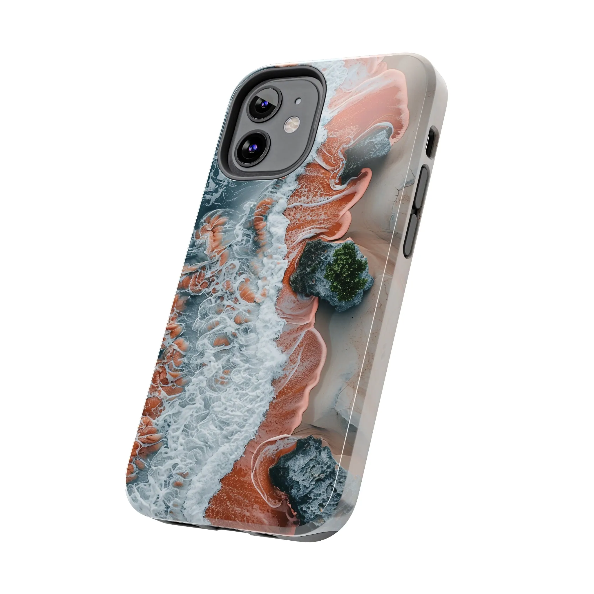 Aerial Beach Waves iPhone Case, Ocean Photography Phone Cover, Unique Sandy Shoreline Mobile Case, Artistic Sea View iPhone Accessories Protective Case for iPhone Models, Tough iPhone Case