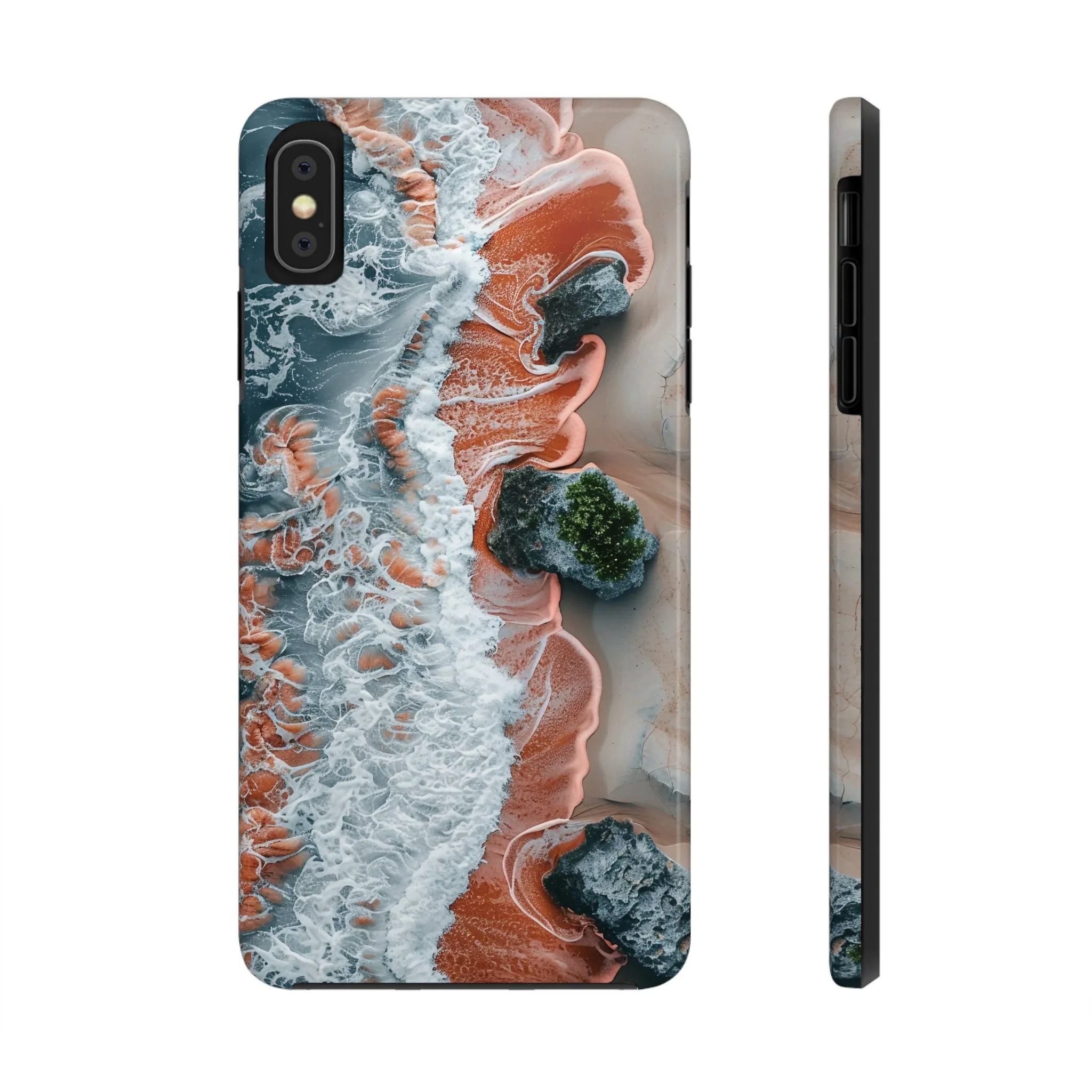 Aerial Beach Waves iPhone Case, Ocean Photography Phone Cover, Unique Sandy Shoreline Mobile Case, Artistic Sea View iPhone Accessories Protective Case for iPhone Models, Tough iPhone Case