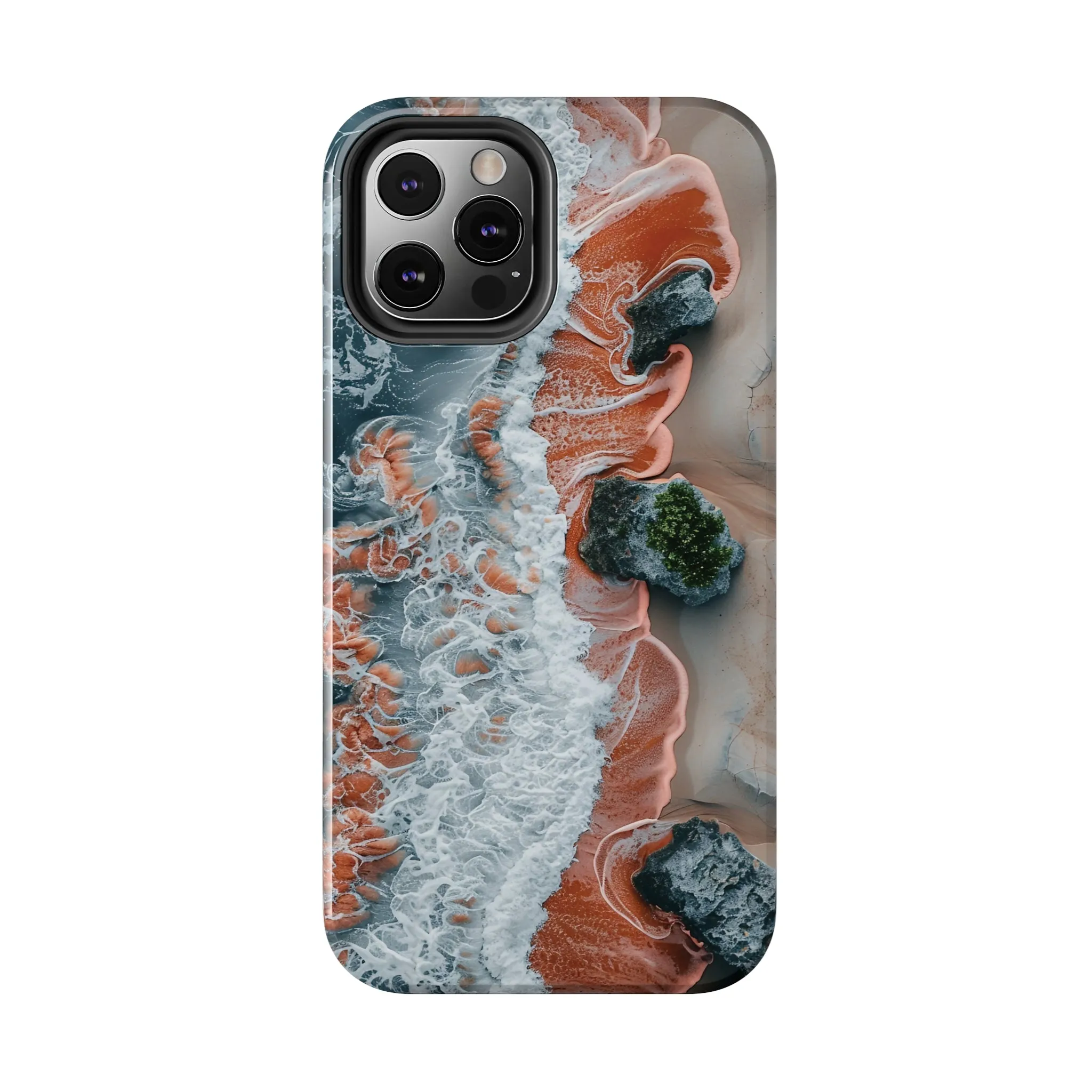 Aerial Beach Waves iPhone Case, Ocean Photography Phone Cover, Unique Sandy Shoreline Mobile Case, Artistic Sea View iPhone Accessories Protective Case for iPhone Models, Tough iPhone Case