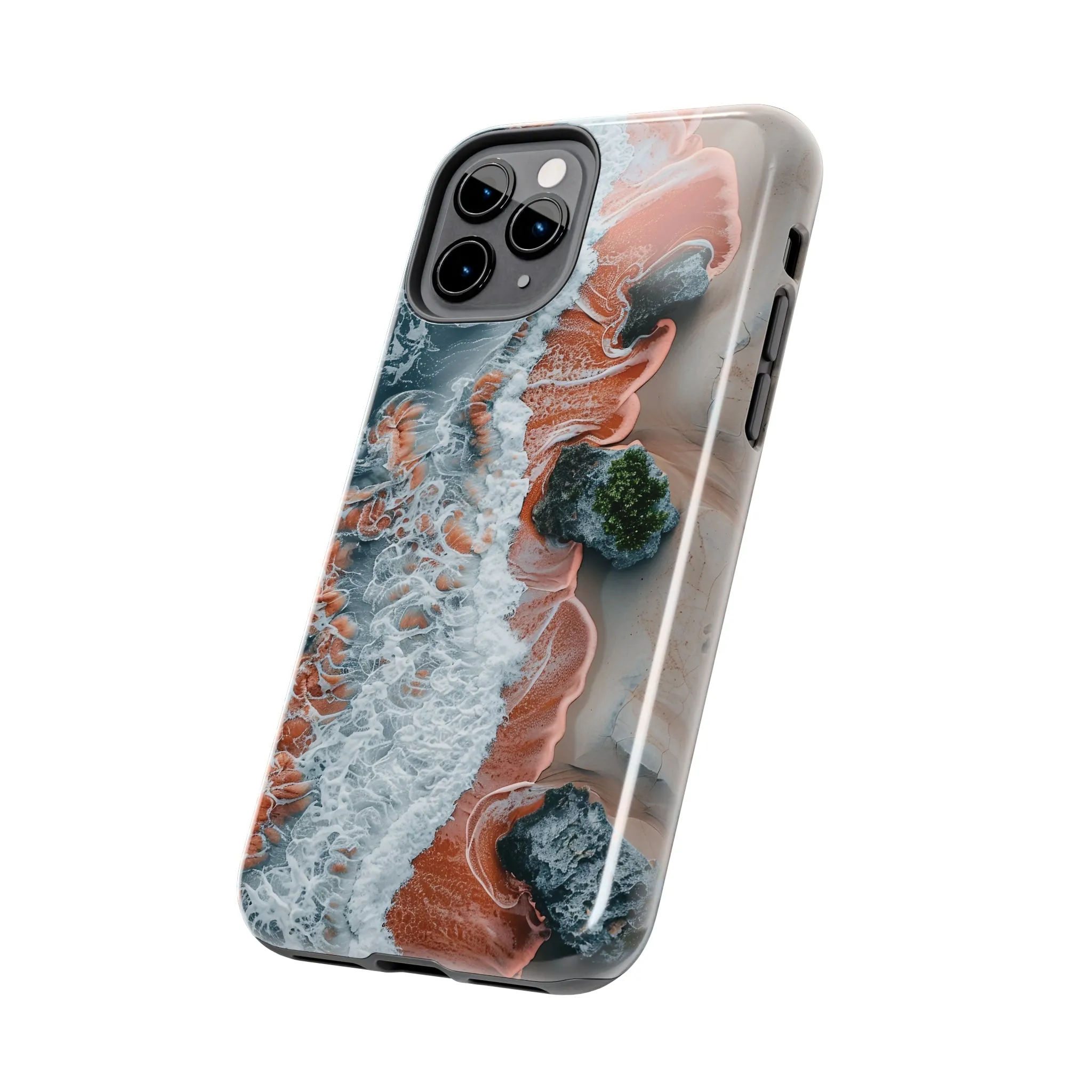 Aerial Beach Waves iPhone Case, Ocean Photography Phone Cover, Unique Sandy Shoreline Mobile Case, Artistic Sea View iPhone Accessories Protective Case for iPhone Models, Tough iPhone Case