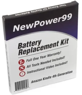 Amazon Kindle 4th Generation Battery Replacement Kit with Tools, Video Instructions and Extended Life Battery