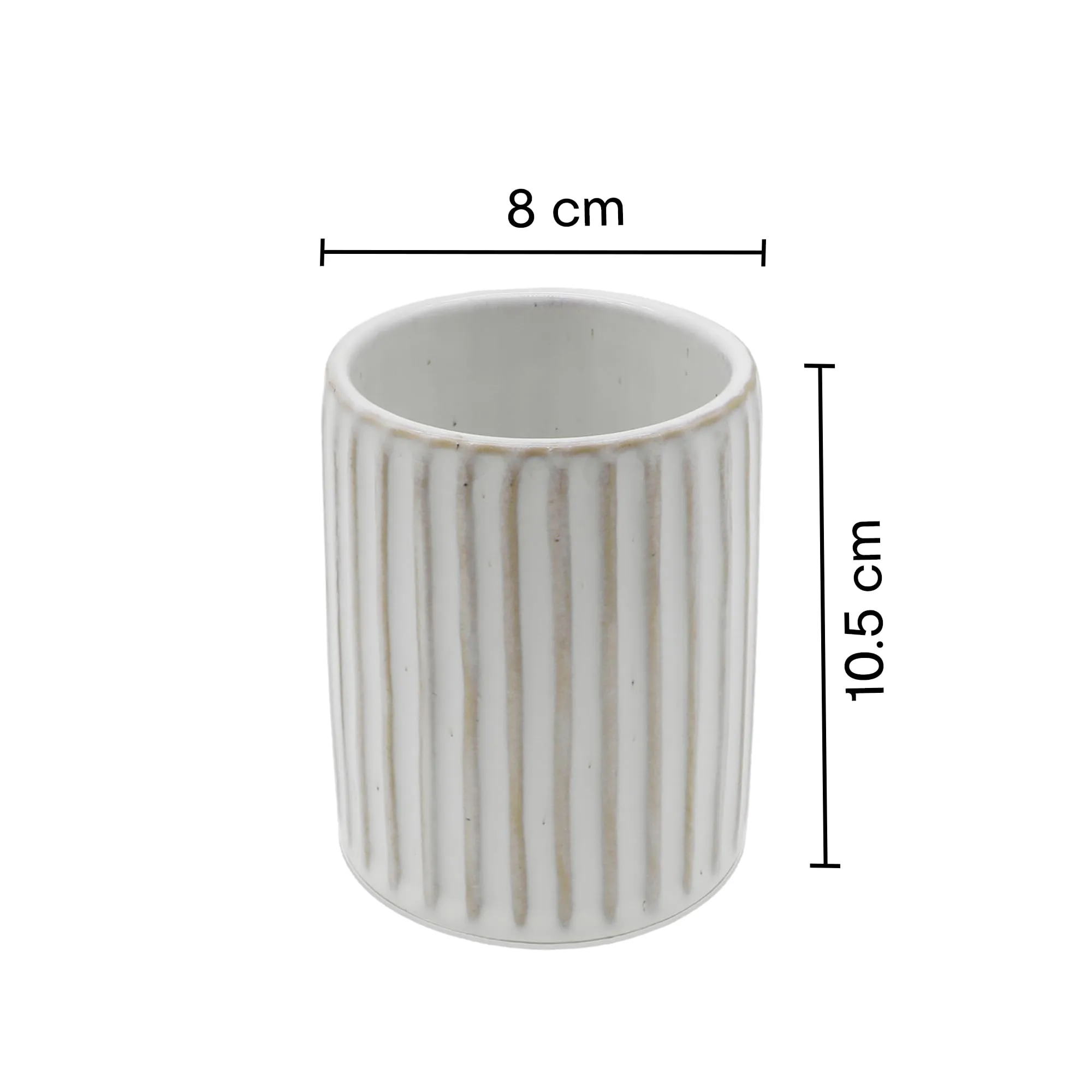 Anko Ceramic Toothbrush Holder for Bathroom | Toothpaste, Makeup Brush Holder for Bathroom | Bathroom Accessories for Wash Basin | Home, Office, Bathroom Organiser | White, Lined | Set of 2