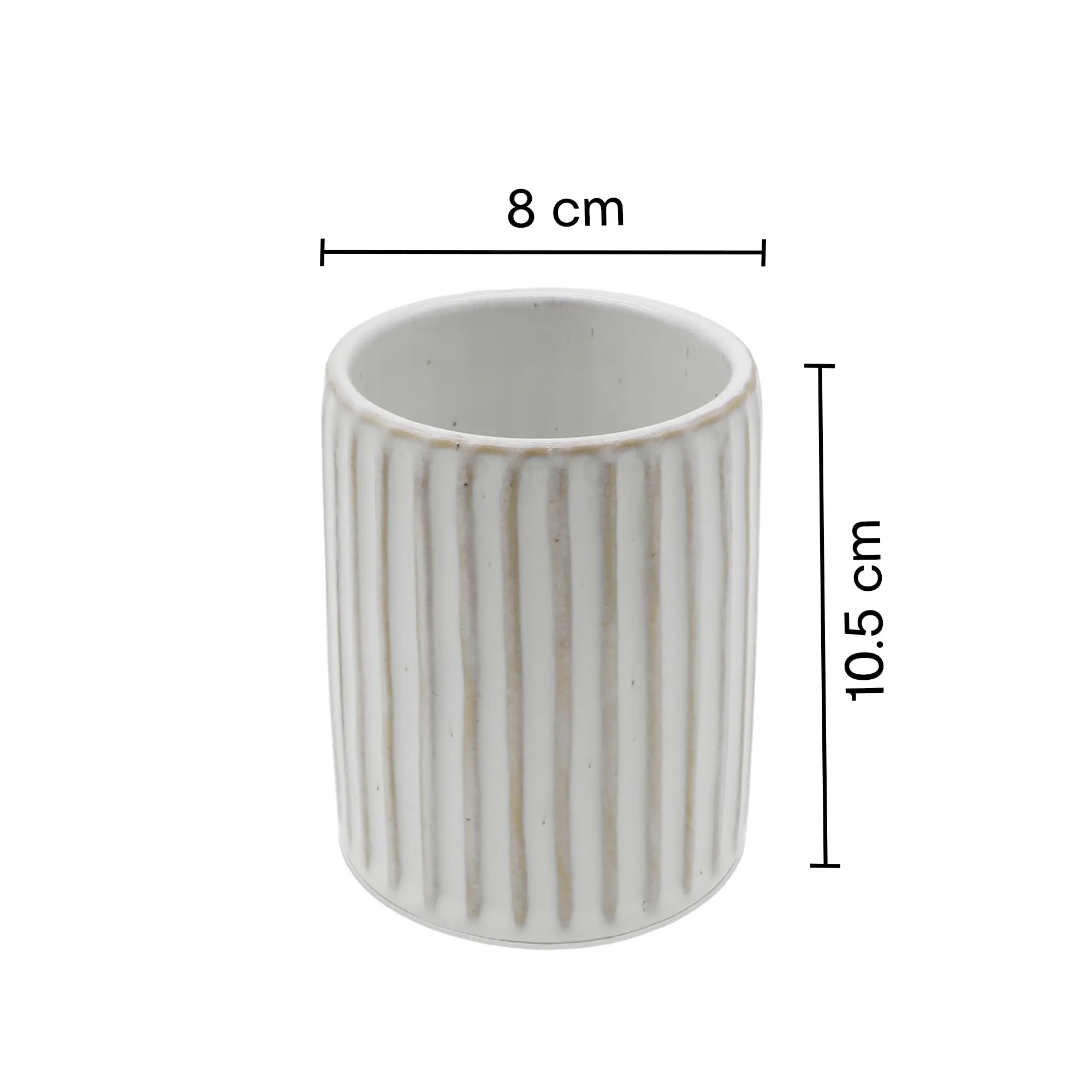 Anko Ceramic Toothbrush Holder for Bathroom | Toothpaste, Makeup Brush Holder for Bathroom | Bathroom Accessories for Wash Basin | Home, Office, Bathroom Organiser | White, Lined