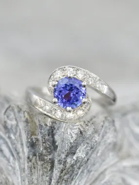 Antique Platinum Tanzanite   Diamond Swirl Ring